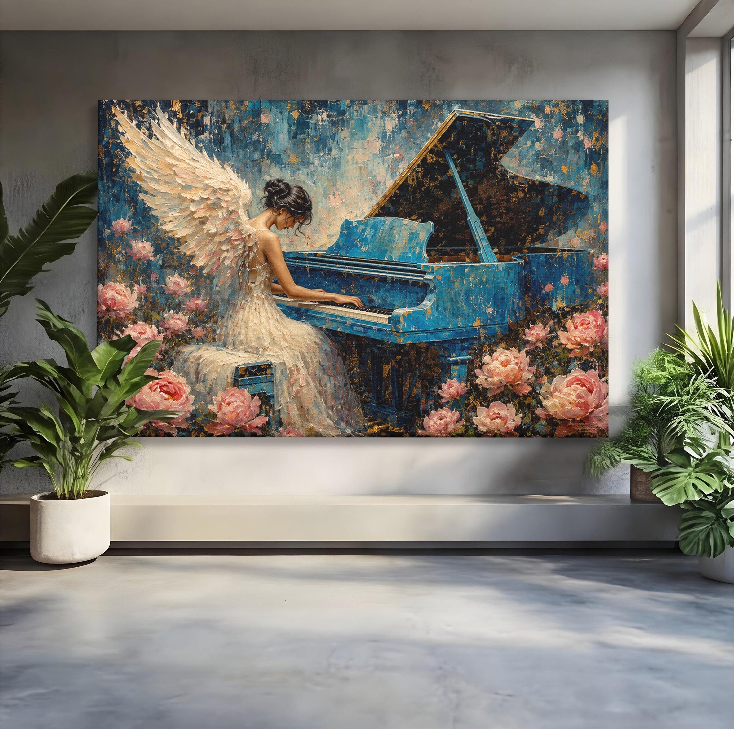 Tablou Canvas Premium LuxCanva® R1026, Inger La Pian Albastru, Inger, Pian, Flori, Living, Arta, Culori Vibrante