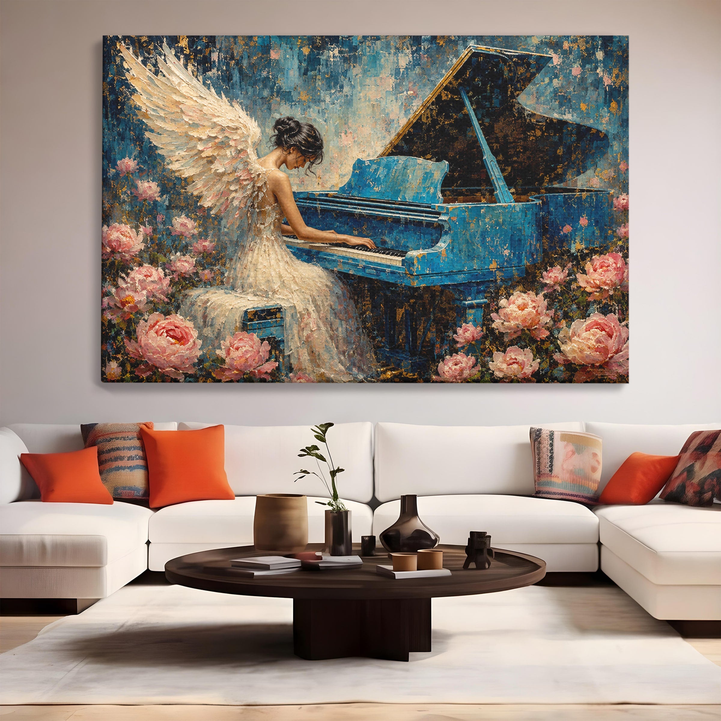 Tablou Canvas Premium LuxCanva® R1026, Inger La Pian Albastru, Inger, Pian, Flori, Living, Arta, Culori Vibrante