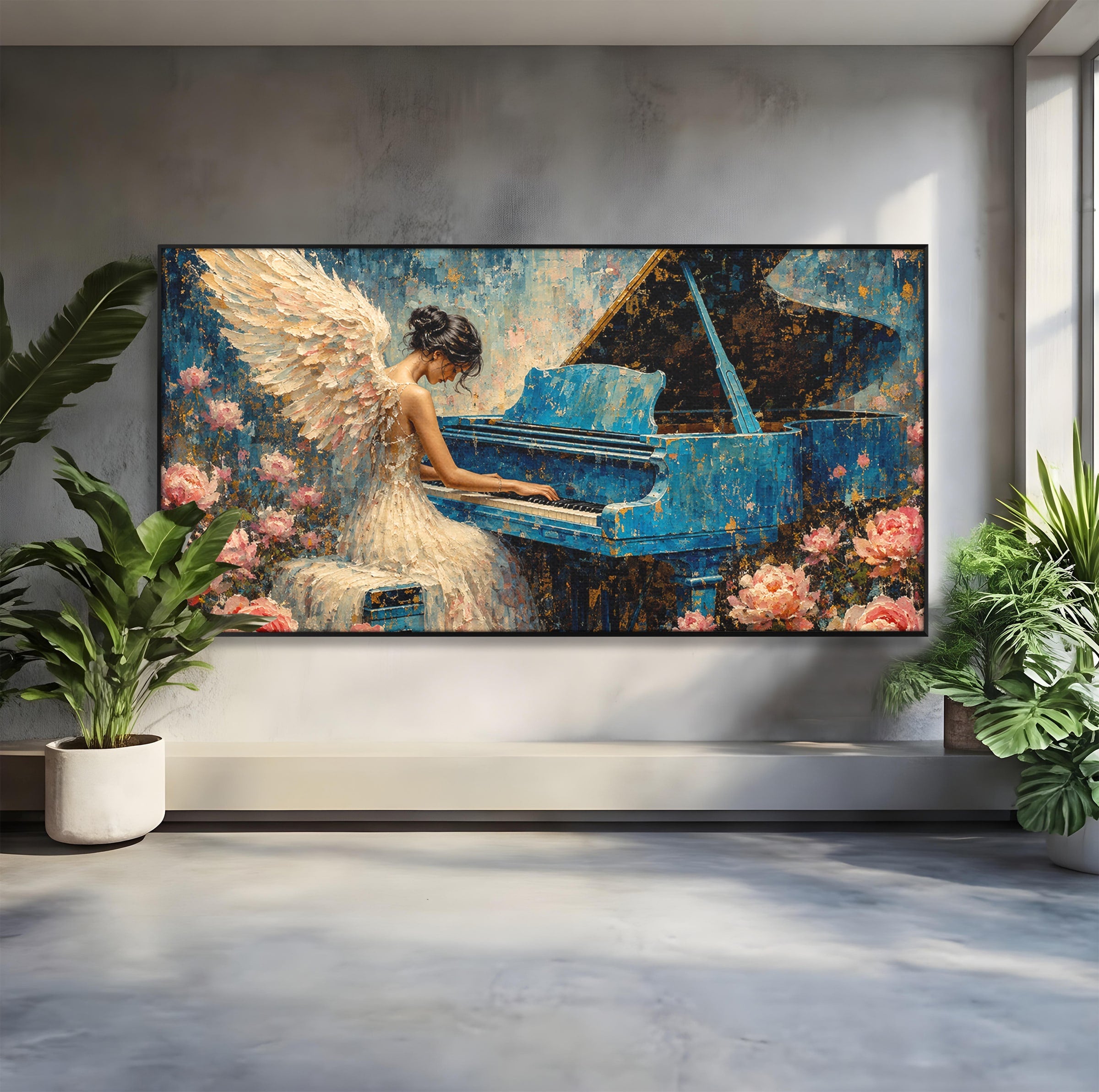 Tablou Canvas Premium LuxCanva® R1026, Inger La Pian Albastru, Inger, Pian, Flori, Living, Arta, Culori Vibrante