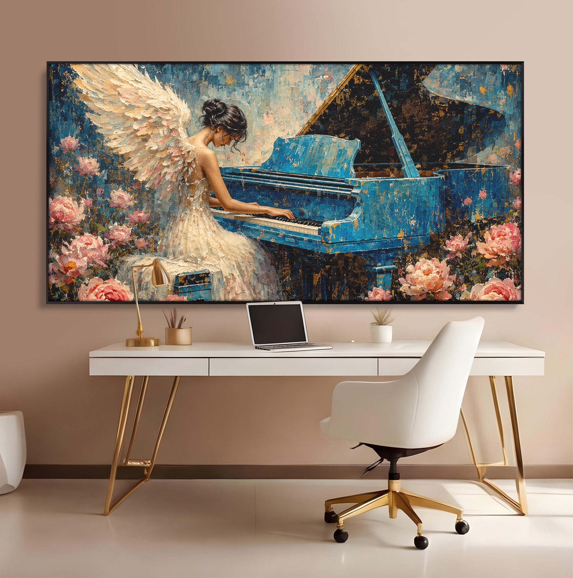 Tablou Canvas Premium LuxCanva® R1026, Inger La Pian Albastru, Inger, Pian, Flori, Living, Arta, Culori Vibrante