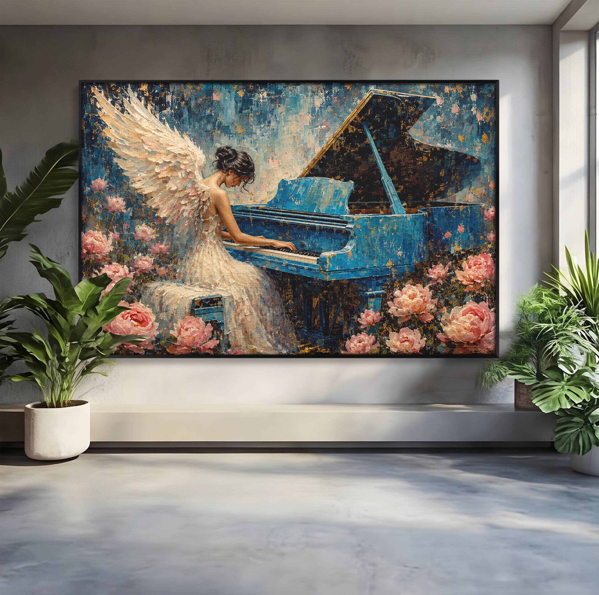 Tablou Canvas Premium LuxCanva® R1026, Inger La Pian Albastru, Inger, Pian, Flori, Living, Arta, Culori Vibrante