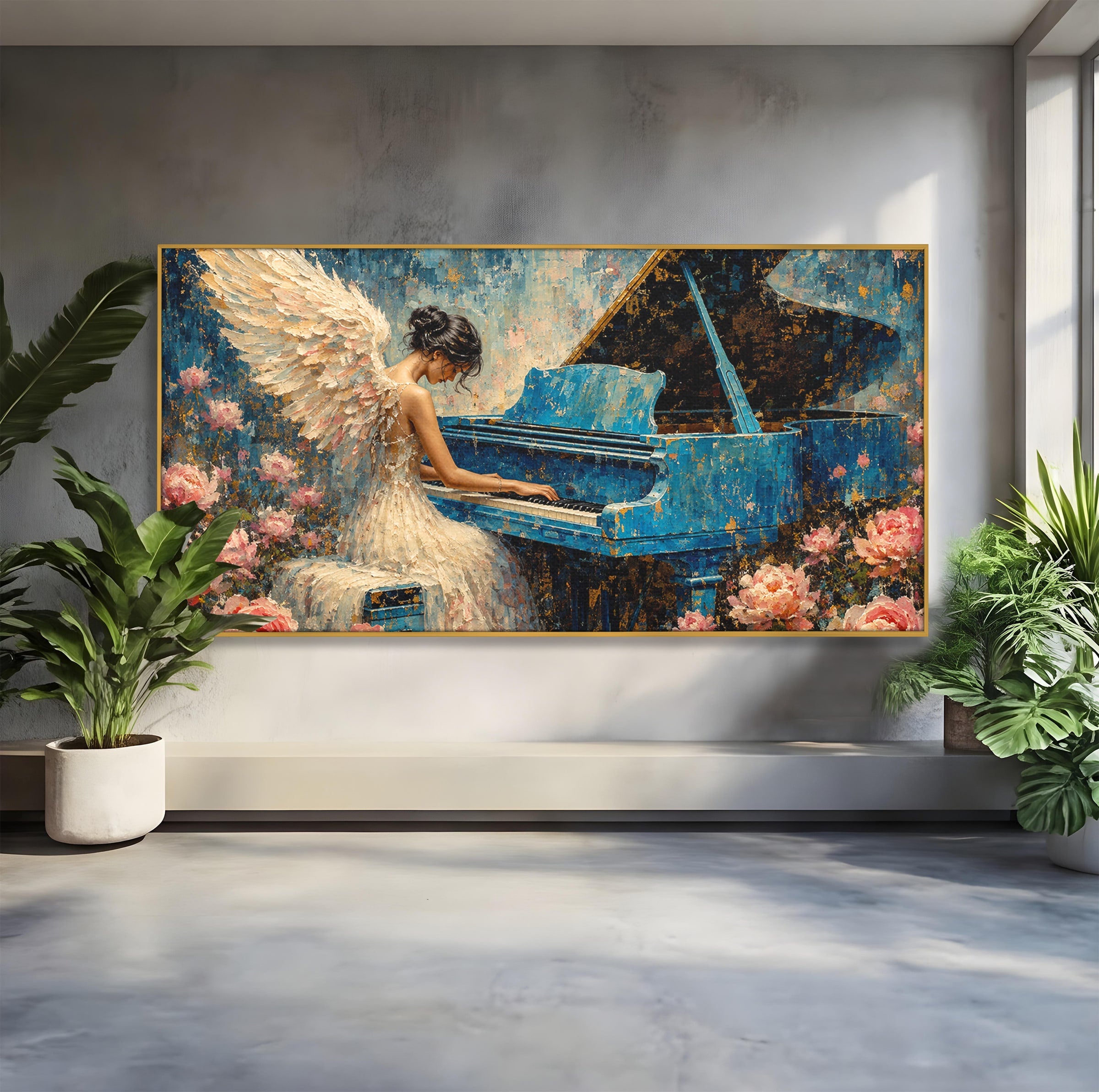 Tablou Canvas Premium LuxCanva® R1026, Inger La Pian Albastru, Inger, Pian, Flori, Living, Arta, Culori Vibrante