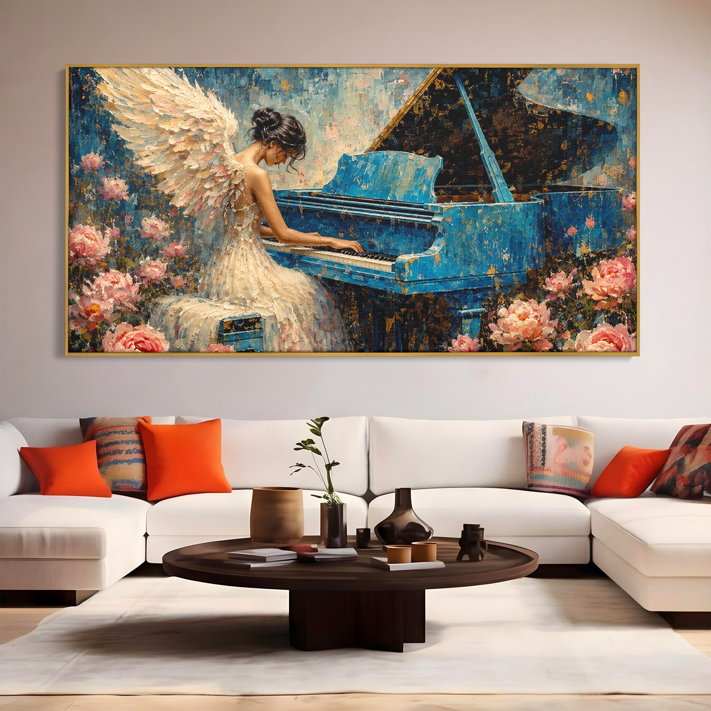 Tablou Canvas Premium LuxCanva® R1026, Inger La Pian Albastru, Inger, Pian, Flori, Living, Arta, Culori Vibrante