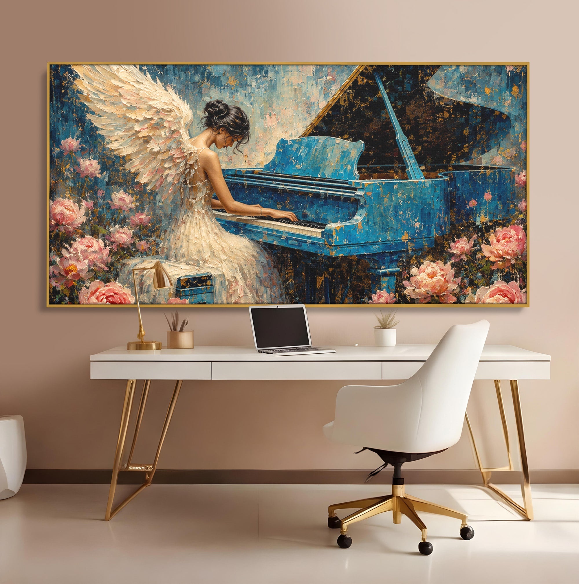 Tablou Canvas Premium LuxCanva® R1026, Inger La Pian Albastru, Inger, Pian, Flori, Living, Arta, Culori Vibrante
