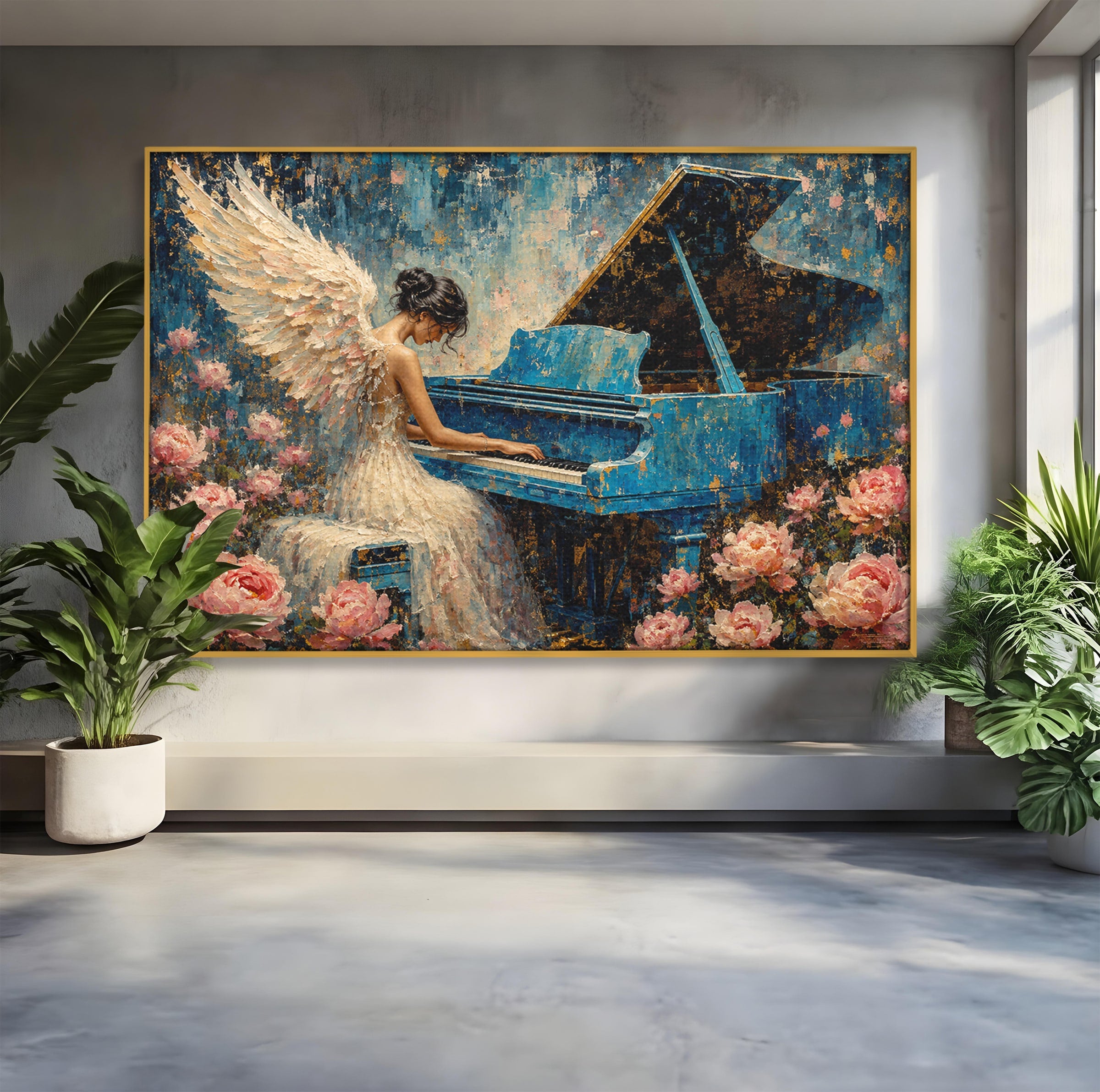 Tablou Canvas Premium LuxCanva® R1026, Inger La Pian Albastru, Inger, Pian, Flori, Living, Arta, Culori Vibrante