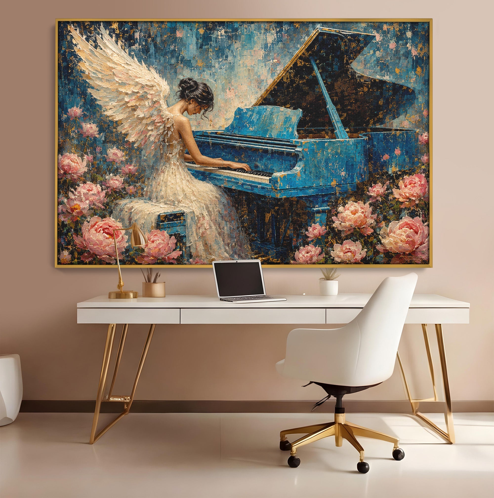Tablou Canvas Premium LuxCanva® R1026, Inger La Pian Albastru, Inger, Pian, Flori, Living, Arta, Culori Vibrante