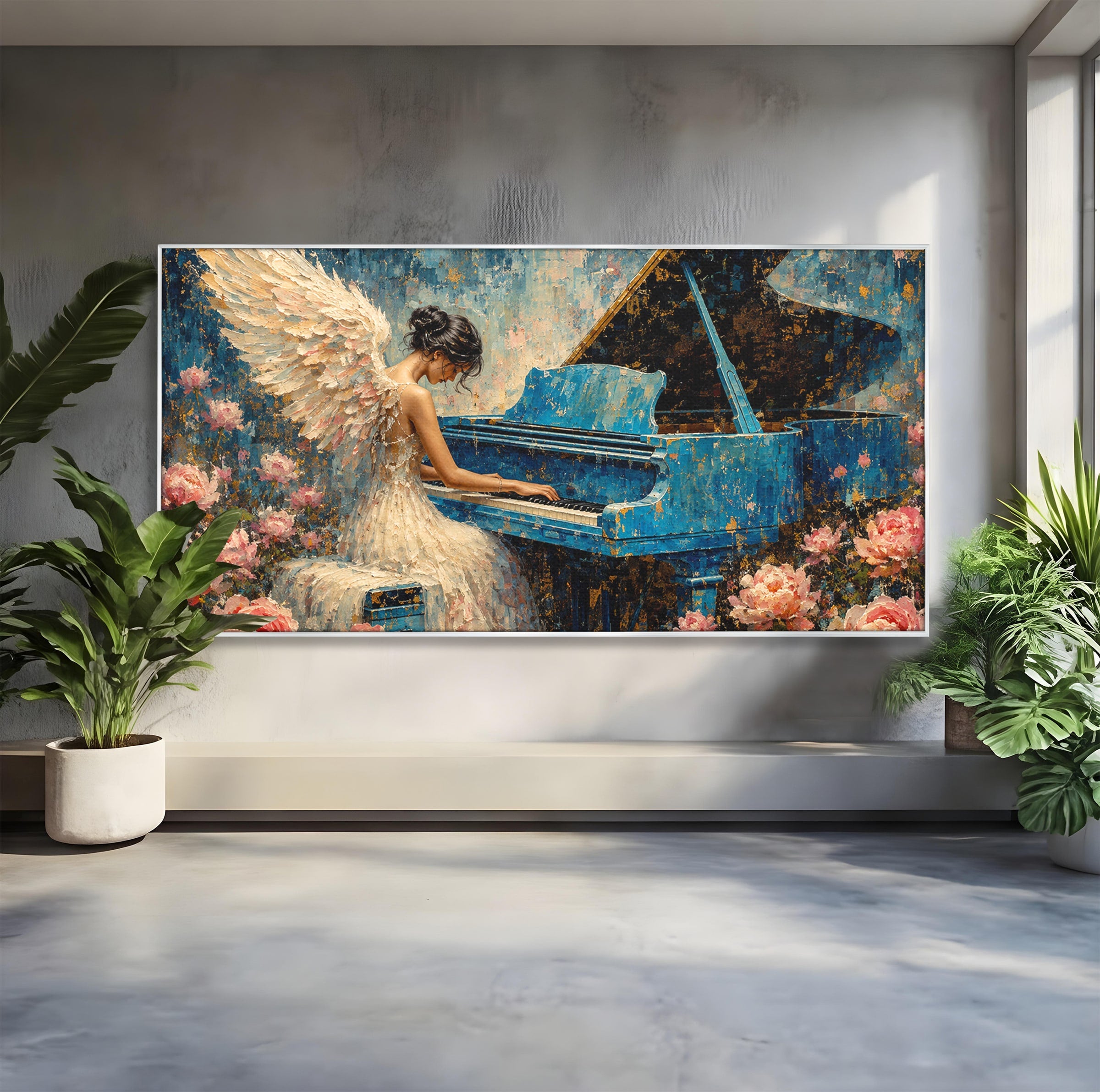 Tablou Canvas Premium LuxCanva® R1026, Inger La Pian Albastru, Inger, Pian, Flori, Living, Arta, Culori Vibrante