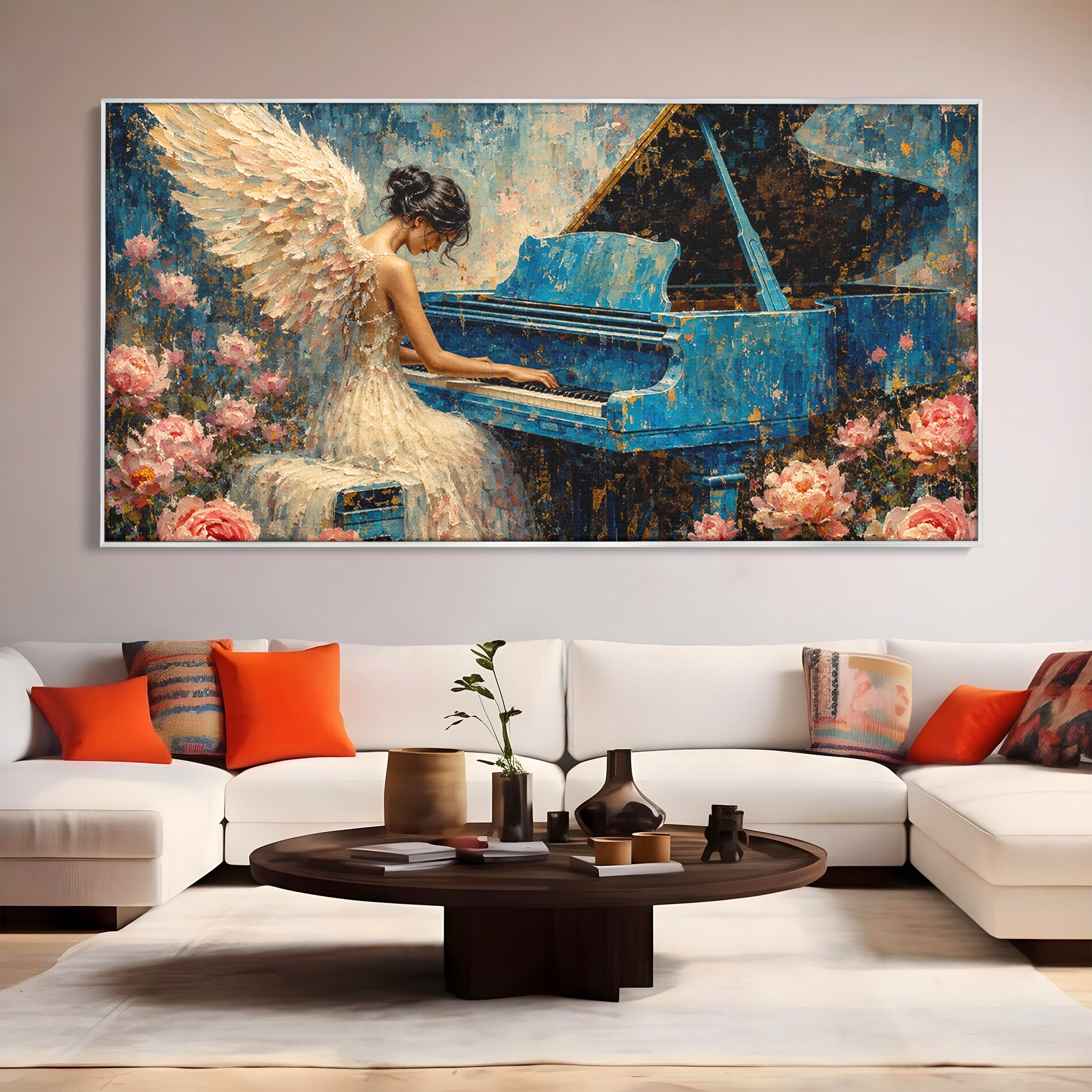 Tablou Canvas Premium LuxCanva® R1026, Inger La Pian Albastru, Inger, Pian, Flori, Living, Arta, Culori Vibrante