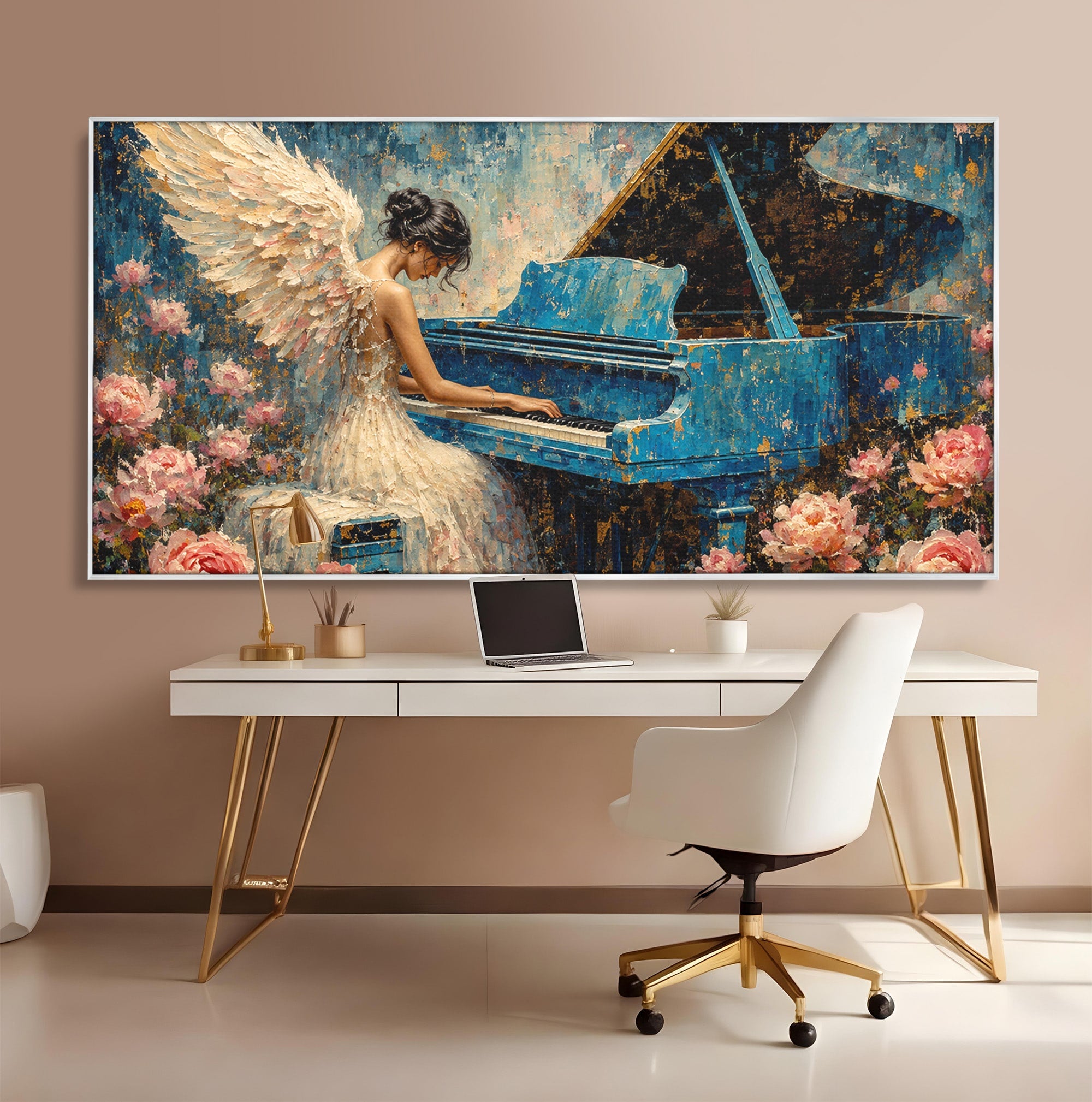 Tablou Canvas Premium LuxCanva® R1026, Inger La Pian Albastru, Inger, Pian, Flori, Living, Arta, Culori Vibrante