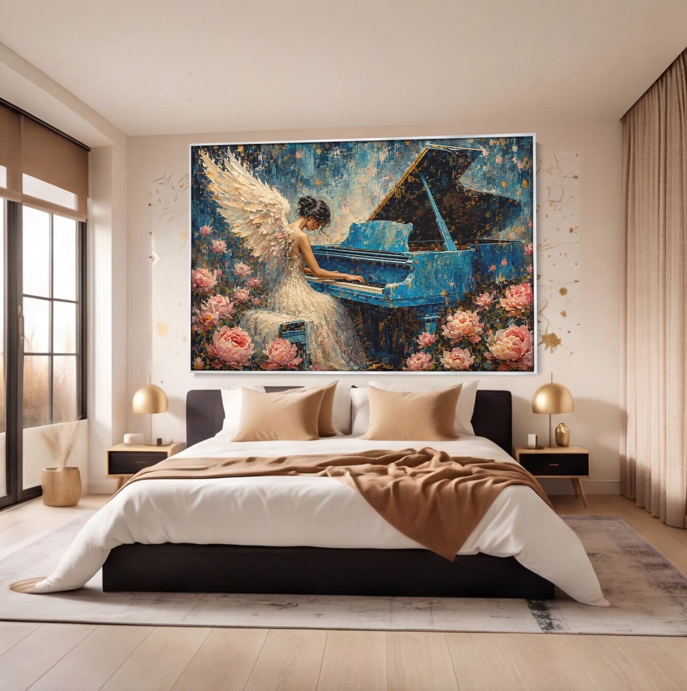 Tablou Canvas Premium LuxCanva® R1026, Inger La Pian Albastru, Inger, Pian, Flori, Living, Arta, Culori Vibrante