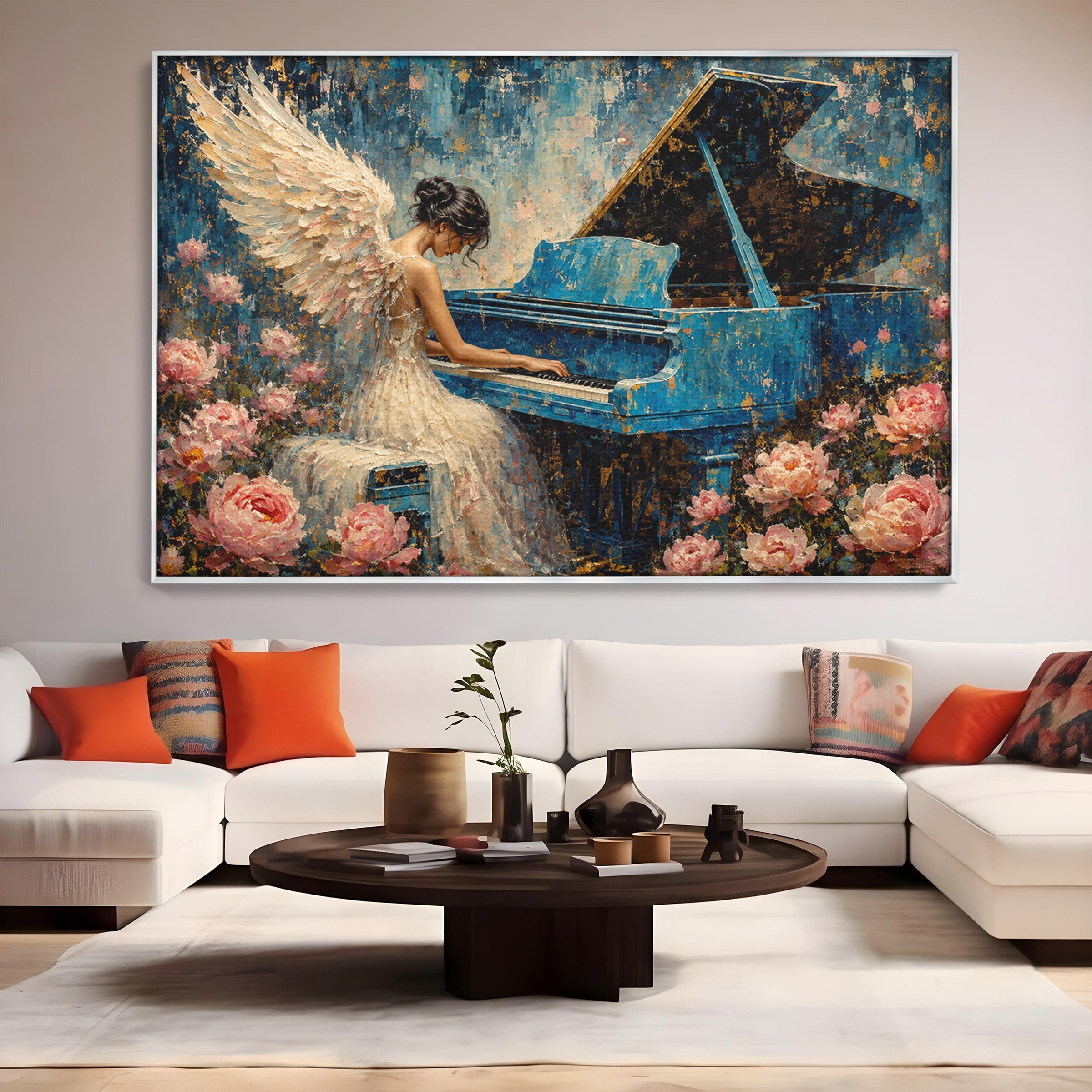 Tablou Canvas Premium LuxCanva® R1026, Inger La Pian Albastru, Inger, Pian, Flori, Living, Arta, Culori Vibrante