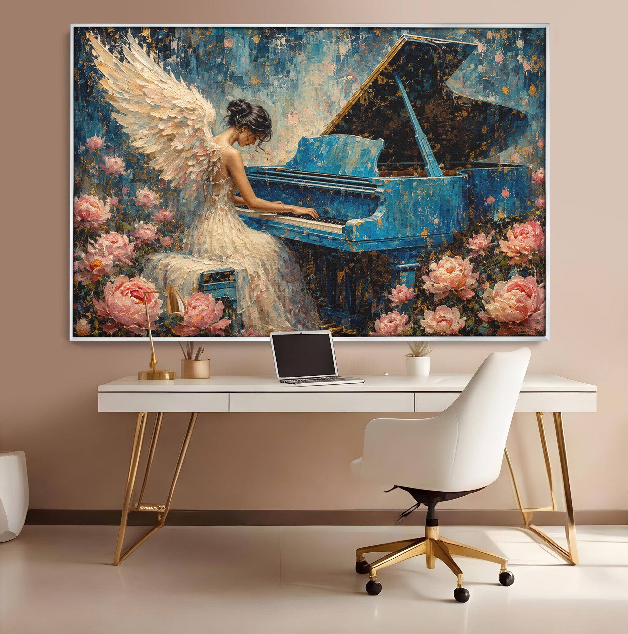Tablou Canvas Premium LuxCanva® R1026, Inger La Pian Albastru, Inger, Pian, Flori, Living, Arta, Culori Vibrante