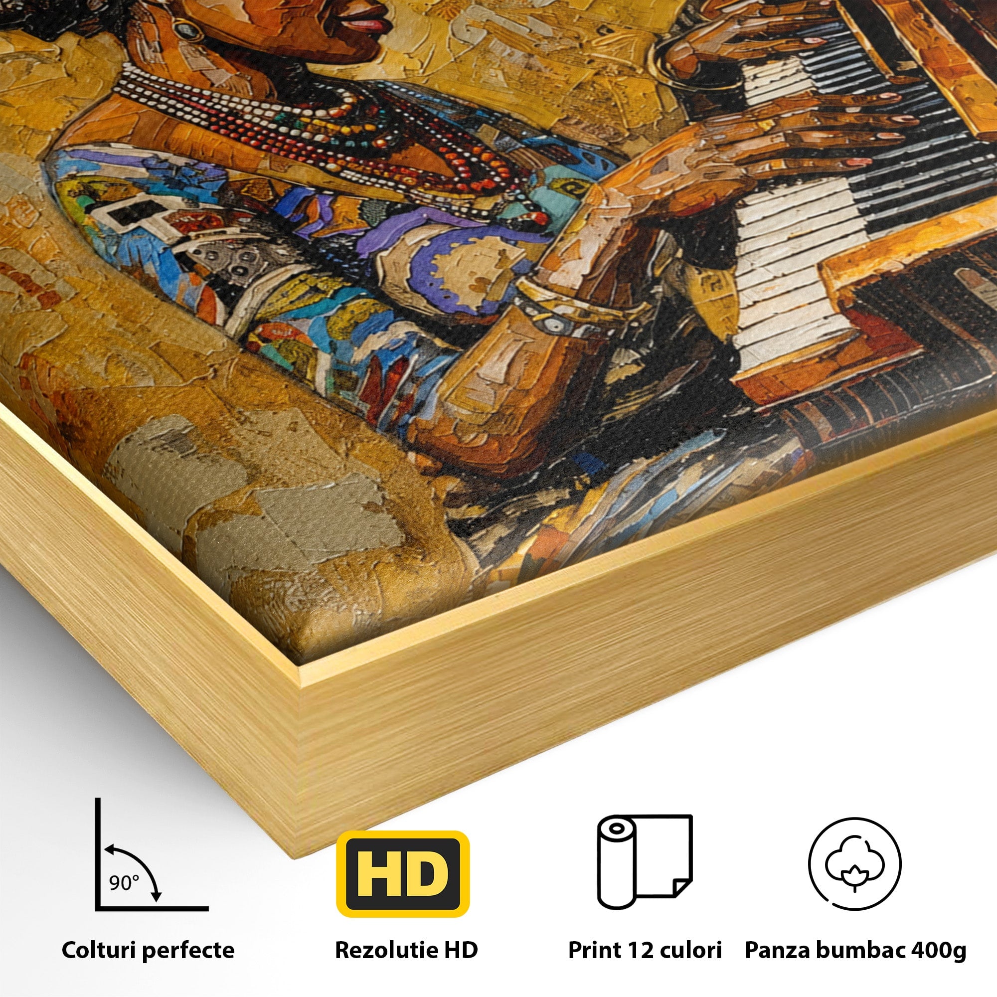 Tablou Canvas Premium LuxCanva® R1027, Pianista Africana, Pian, Femeie, Portret, Muzica, Living, Culori Vibrante