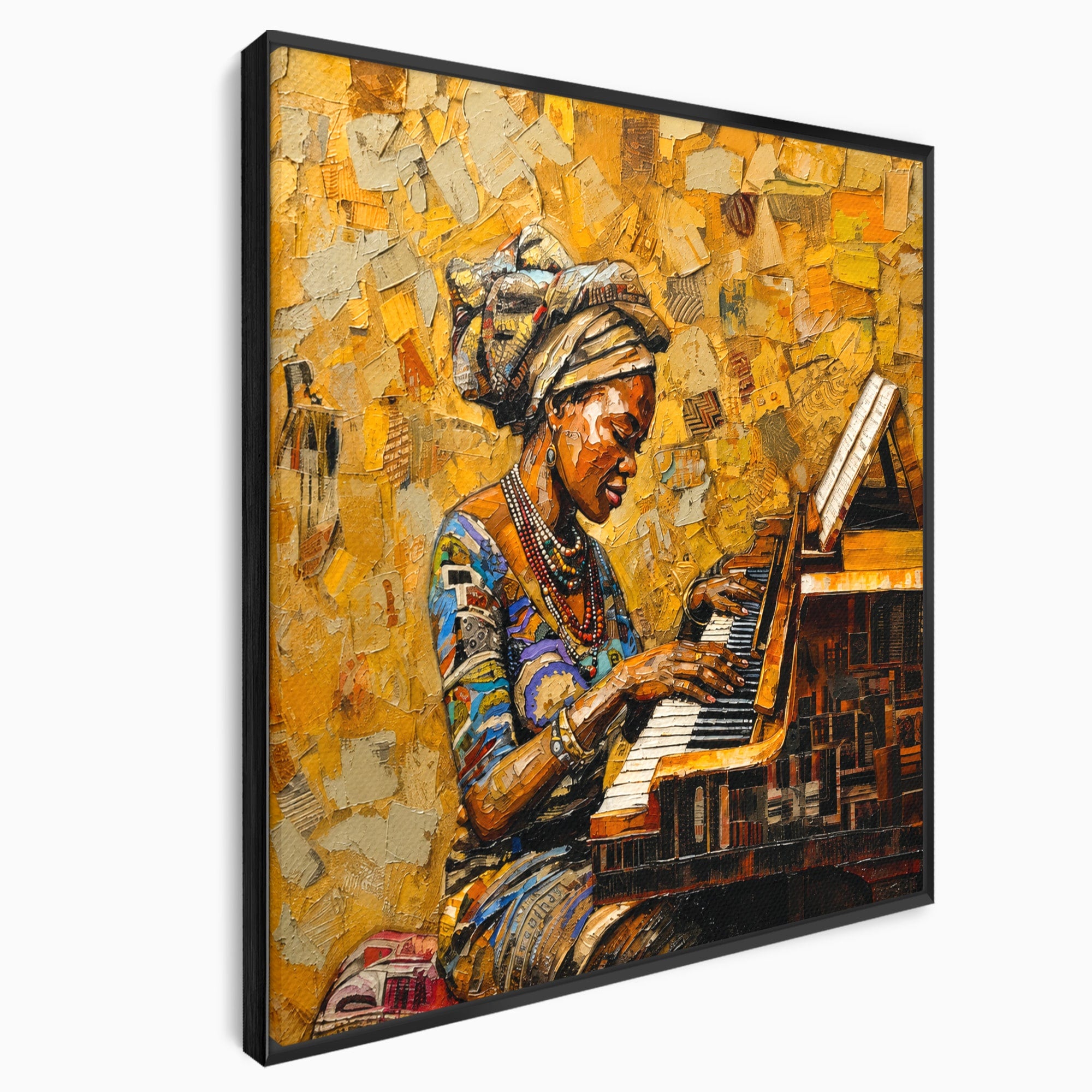 Tablou Canvas Premium LuxCanva® R1027, Pianista Africana, Pian, Femeie, Portret, Muzica, Living, Culori Vibrante