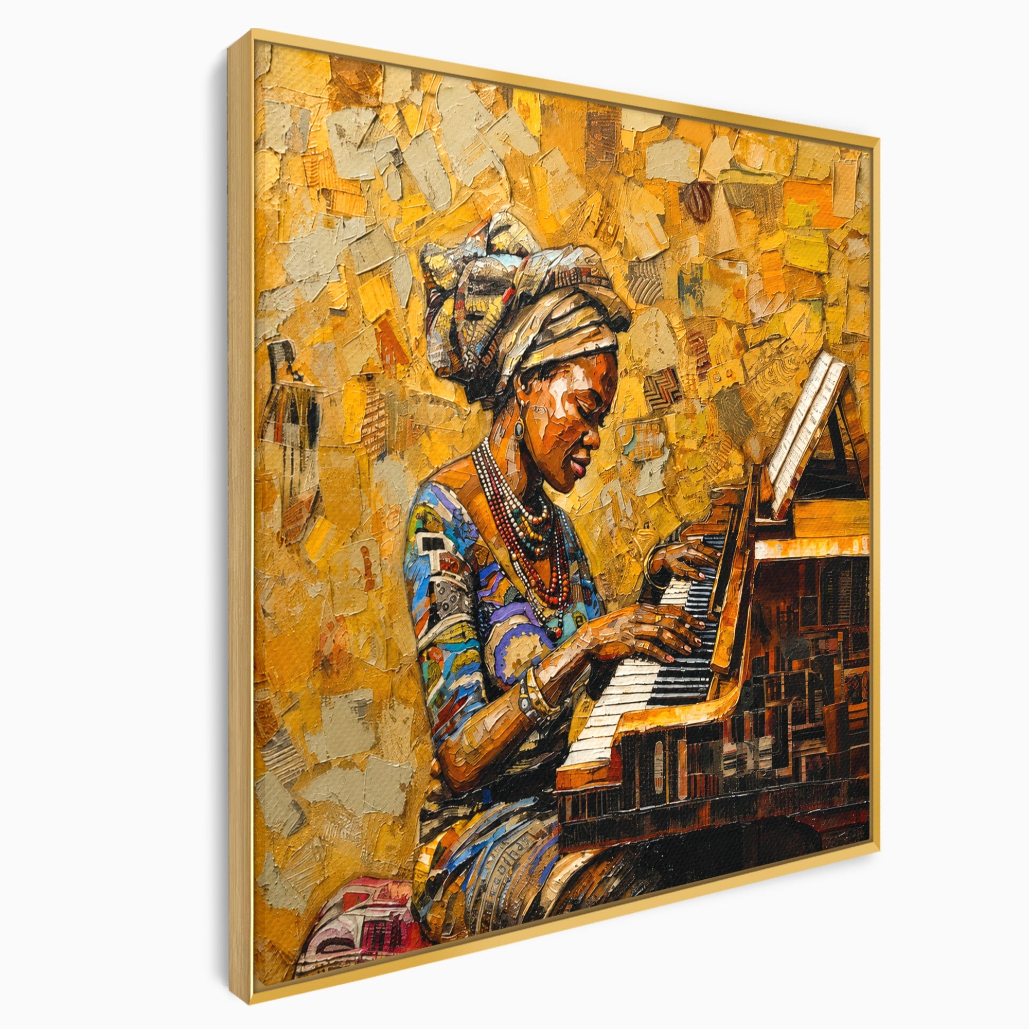 Tablou Canvas Premium LuxCanva® R1027, Pianista Africana, Pian, Femeie, Portret, Muzica, Living, Culori Vibrante