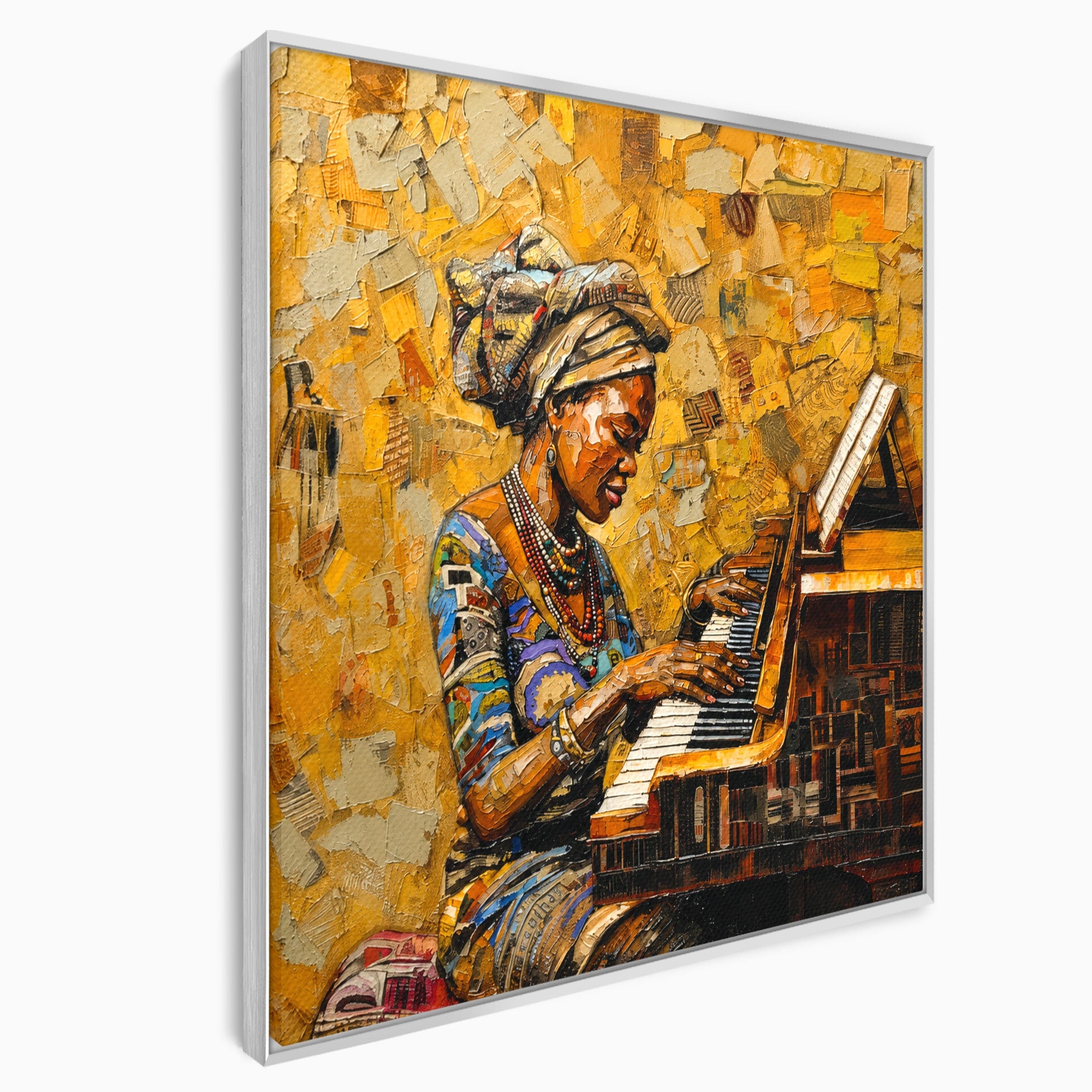 Tablou Canvas Premium LuxCanva® R1027, Pianista Africana, Pian, Femeie, Portret, Muzica, Living, Culori Vibrante