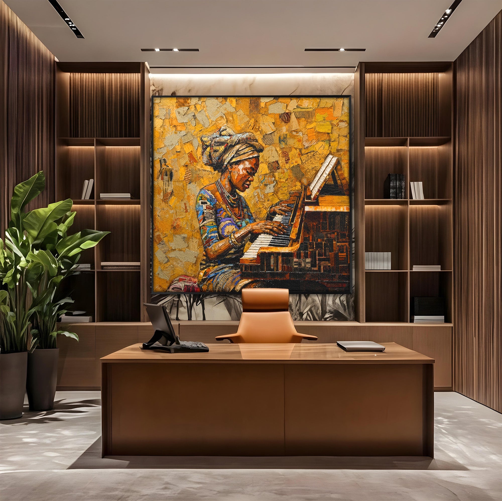 Tablou Canvas Premium LuxCanva® R1027, Pianista Africana, Pian, Femeie, Portret, Muzica, Living, Culori Vibrante