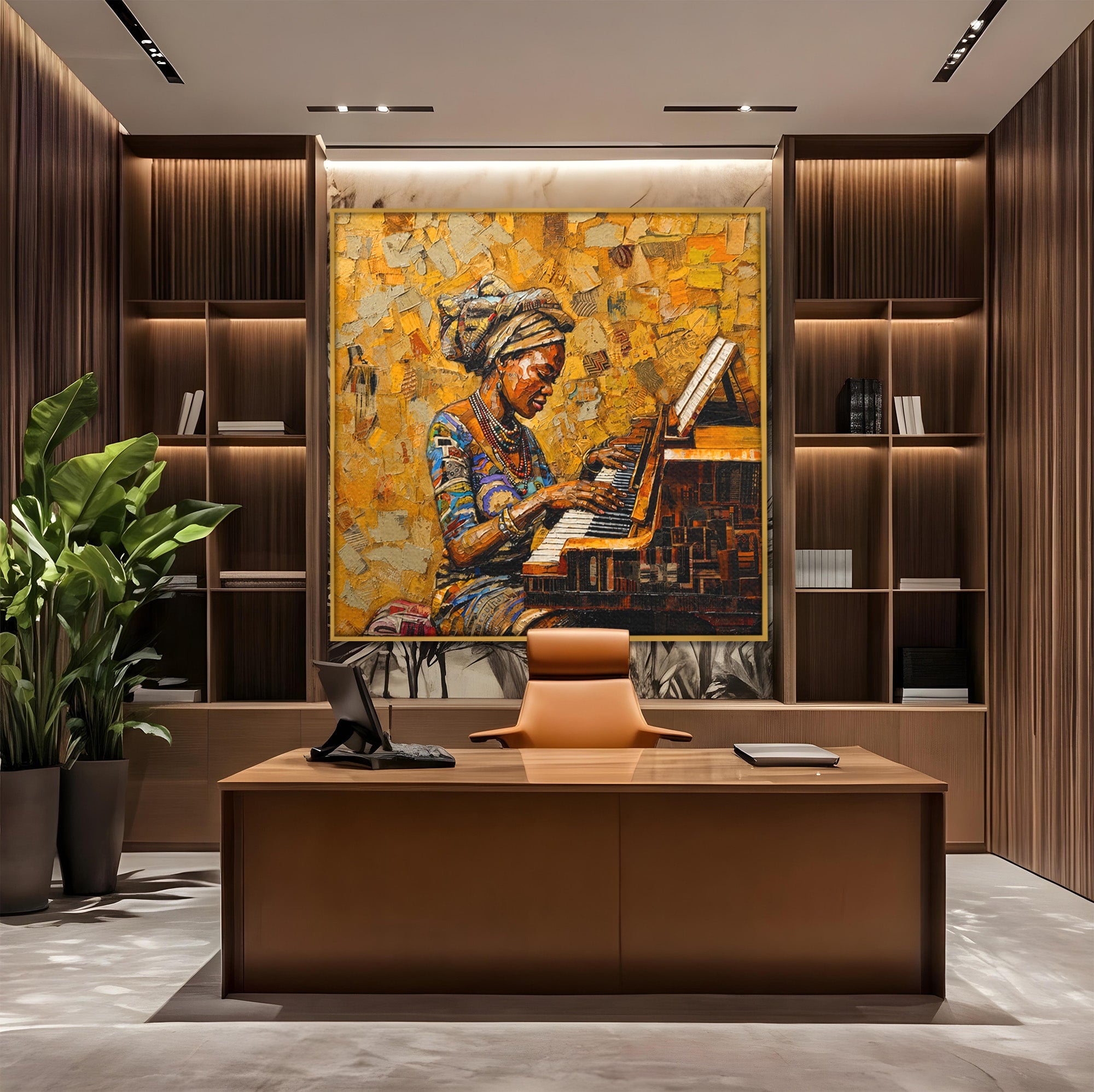 Tablou Canvas Premium LuxCanva® R1027, Pianista Africana, Pian, Femeie, Portret, Muzica, Living, Culori Vibrante
