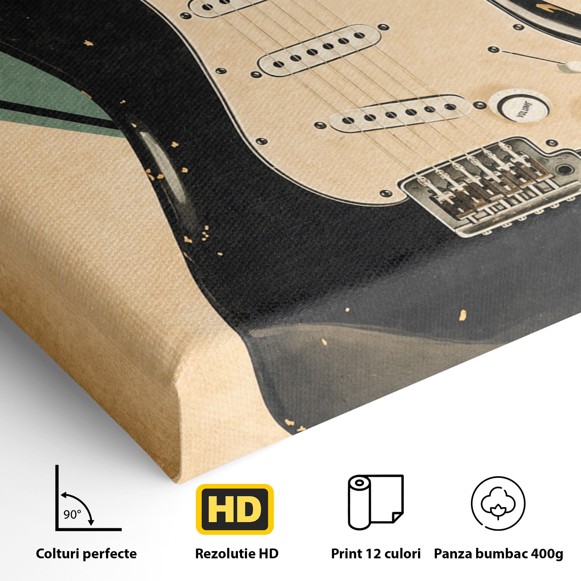 Tablou Canvas Premium LuxCanva® R1030, Chitara Rock Vintage, Chitara, Muzica, Vintage, Rock, Birou, Culori Vibrante