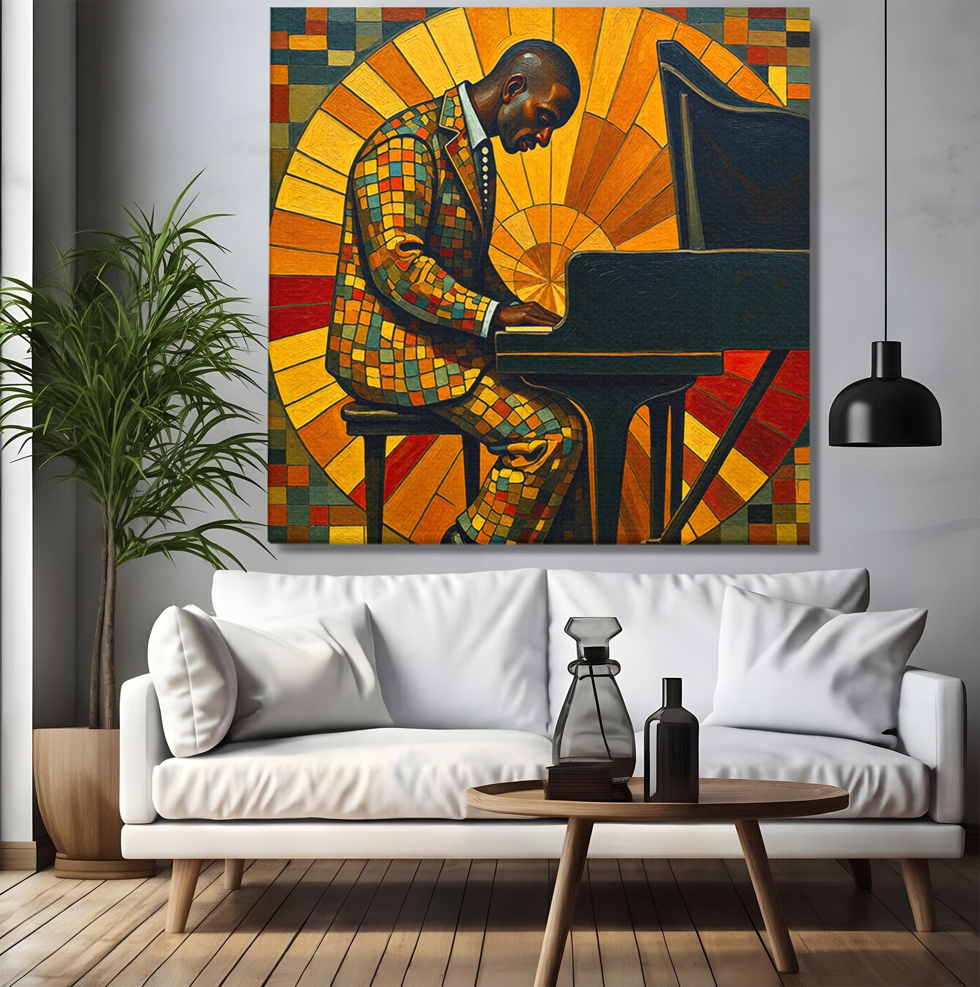 Tablou Canvas Premium LuxCanva® R1031, Pianistul In Lumina, Pianist, Muzica, Arta, Portret, Living, Culori Vibrante