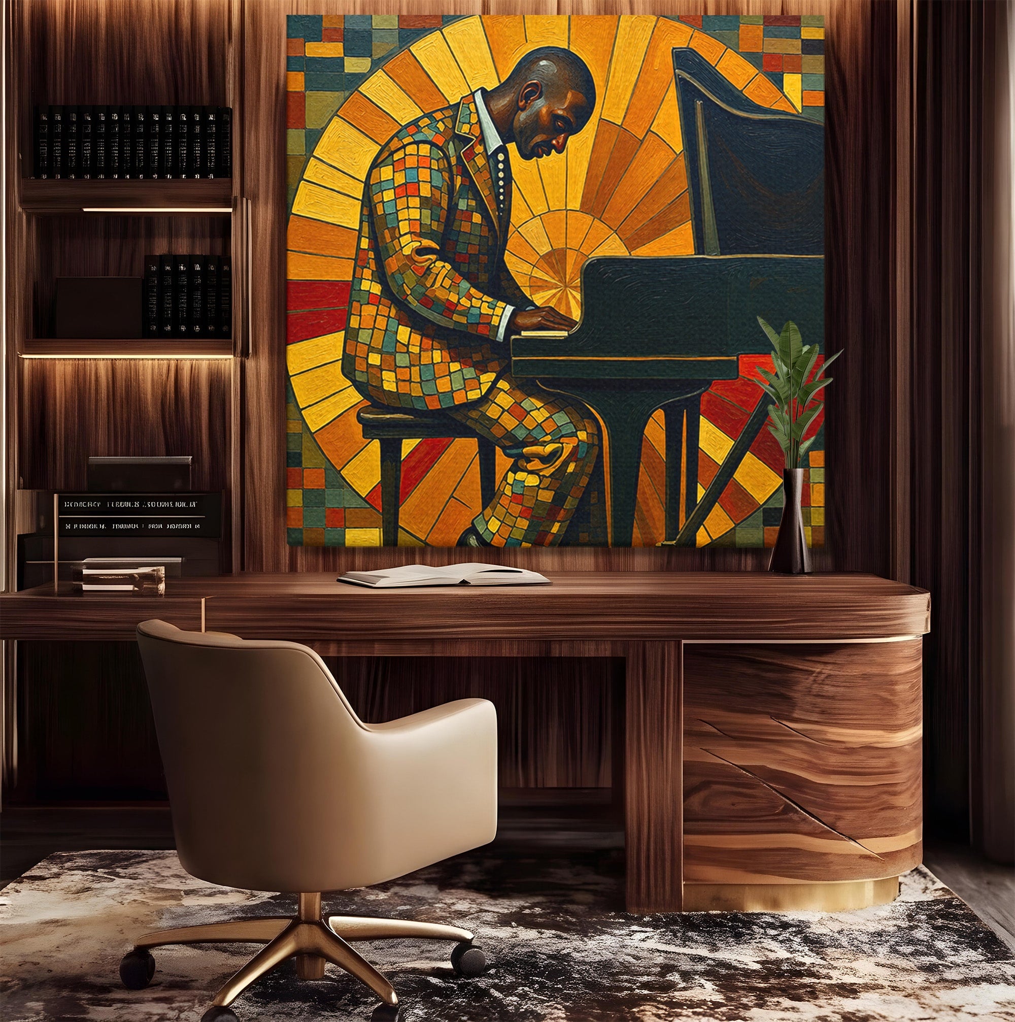 Tablou Canvas Premium LuxCanva® R1031, Pianistul In Lumina, Pianist, Muzica, Arta, Portret, Living, Culori Vibrante