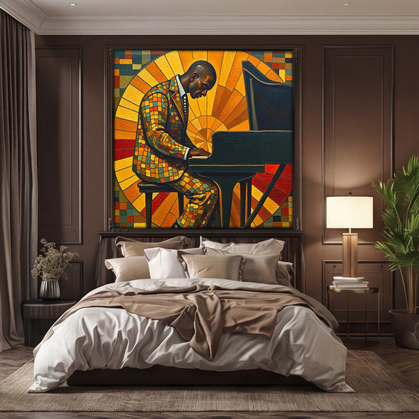 Tablou Canvas Premium LuxCanva® R1031, Pianistul In Lumina, Pianist, Muzica, Arta, Portret, Living, Culori Vibrante