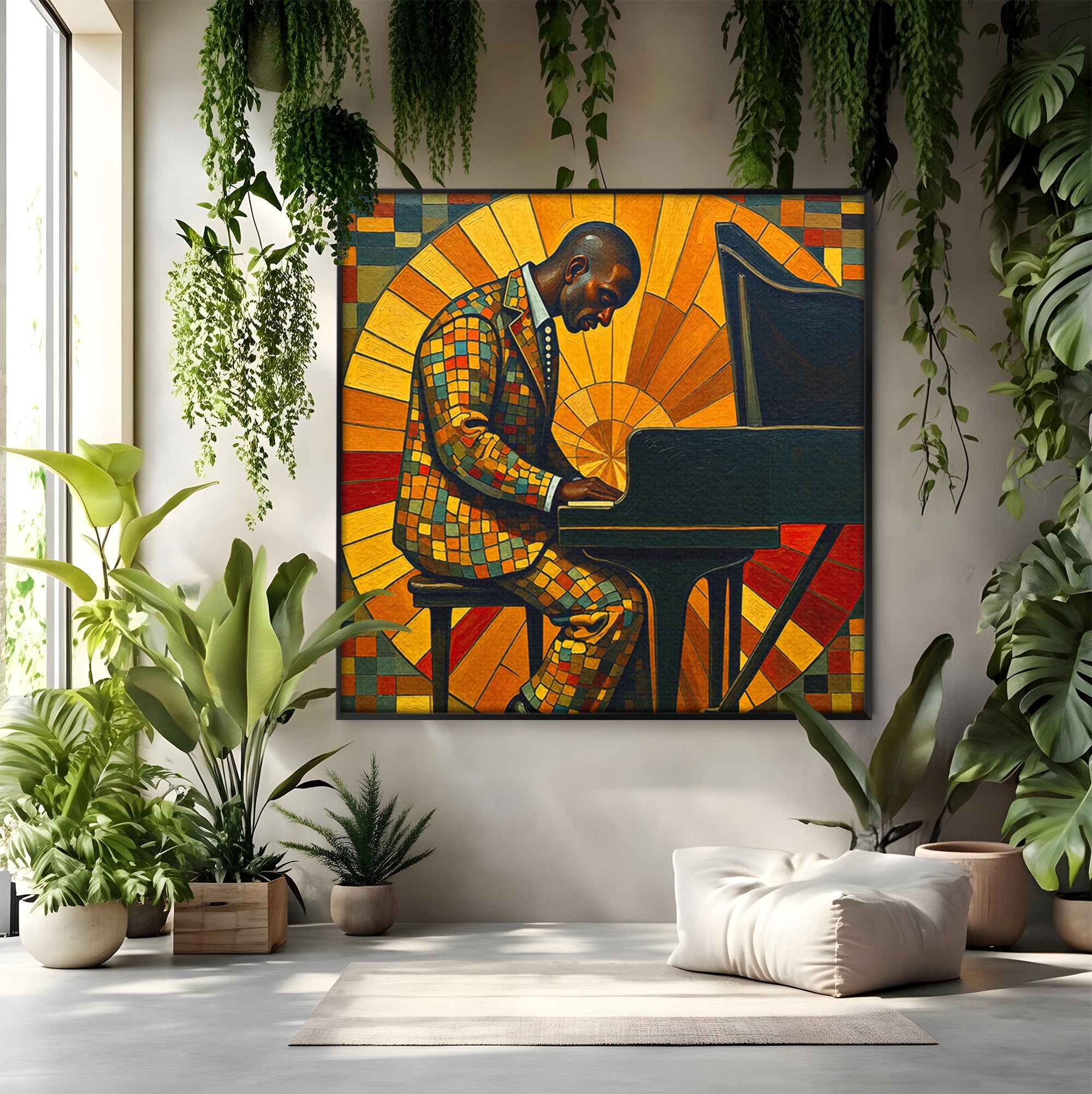 Tablou Canvas Premium LuxCanva® R1031, Pianistul In Lumina, Pianist, Muzica, Arta, Portret, Living, Culori Vibrante