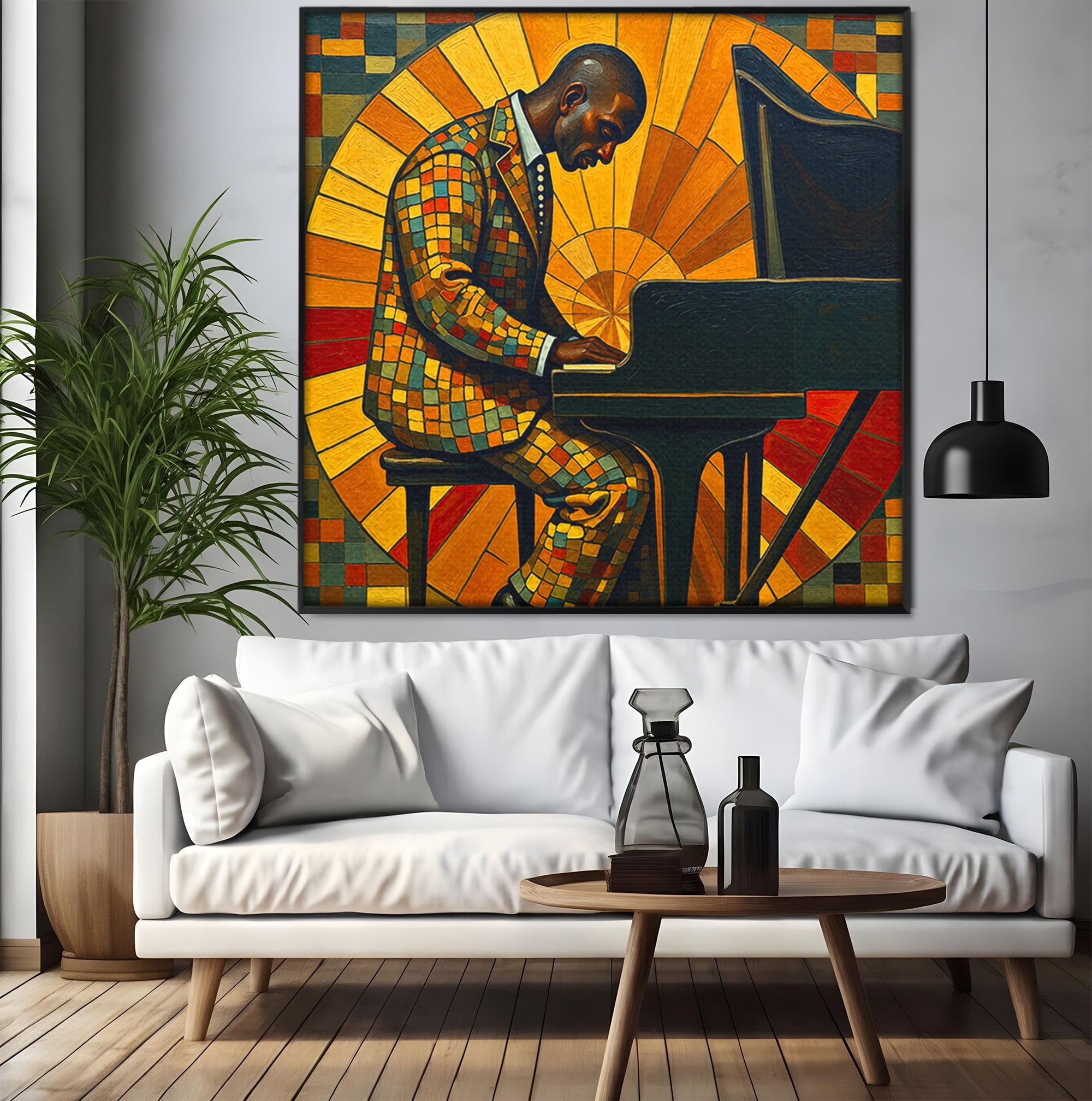 Tablou Canvas Premium LuxCanva® R1031, Pianistul In Lumina, Pianist, Muzica, Arta, Portret, Living, Culori Vibrante