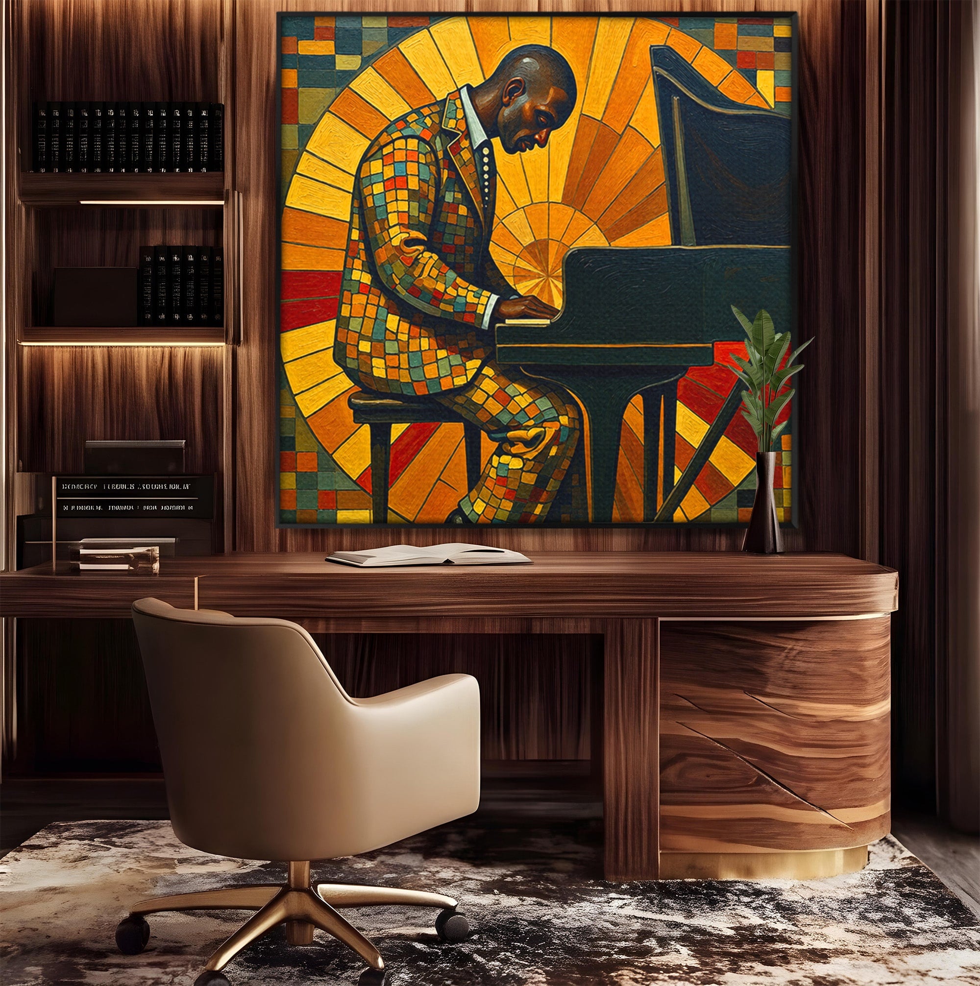 Tablou Canvas Premium LuxCanva® R1031, Pianistul In Lumina, Pianist, Muzica, Arta, Portret, Living, Culori Vibrante