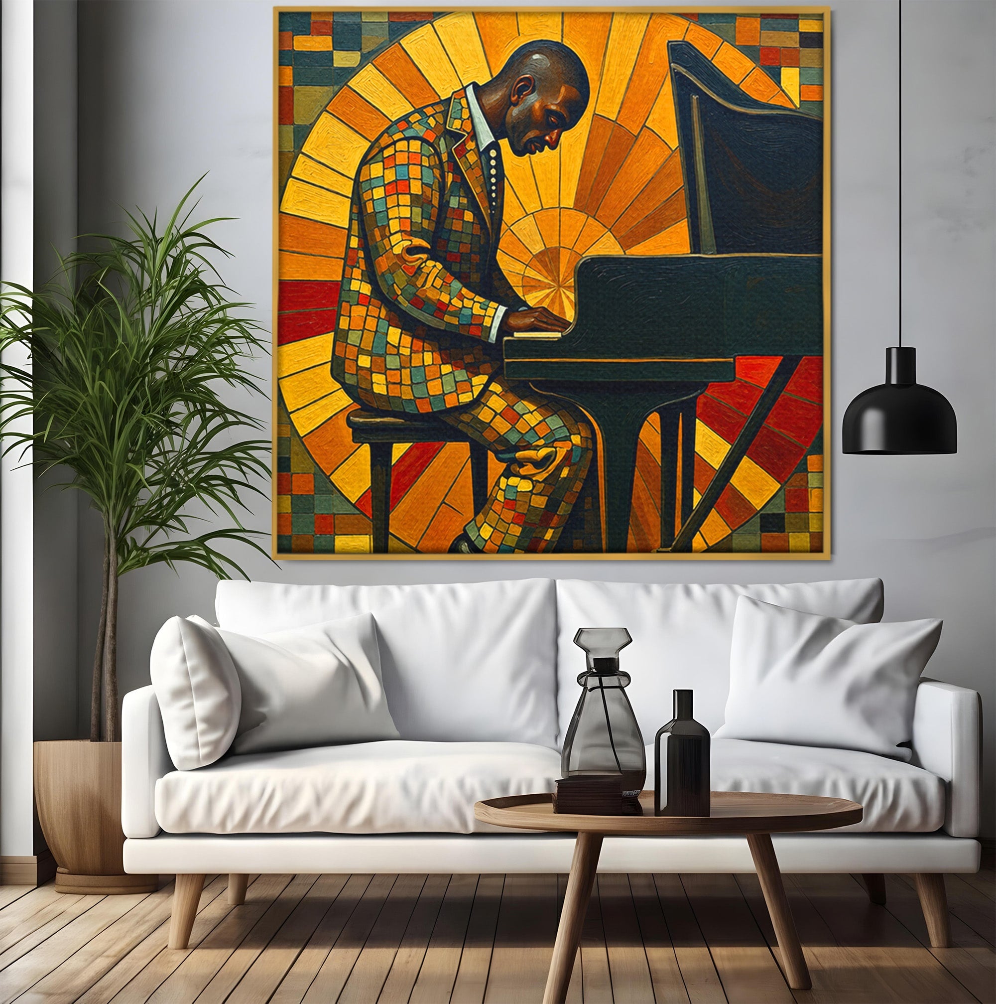 Tablou Canvas Premium LuxCanva® R1031, Pianistul In Lumina, Pianist, Muzica, Arta, Portret, Living, Culori Vibrante