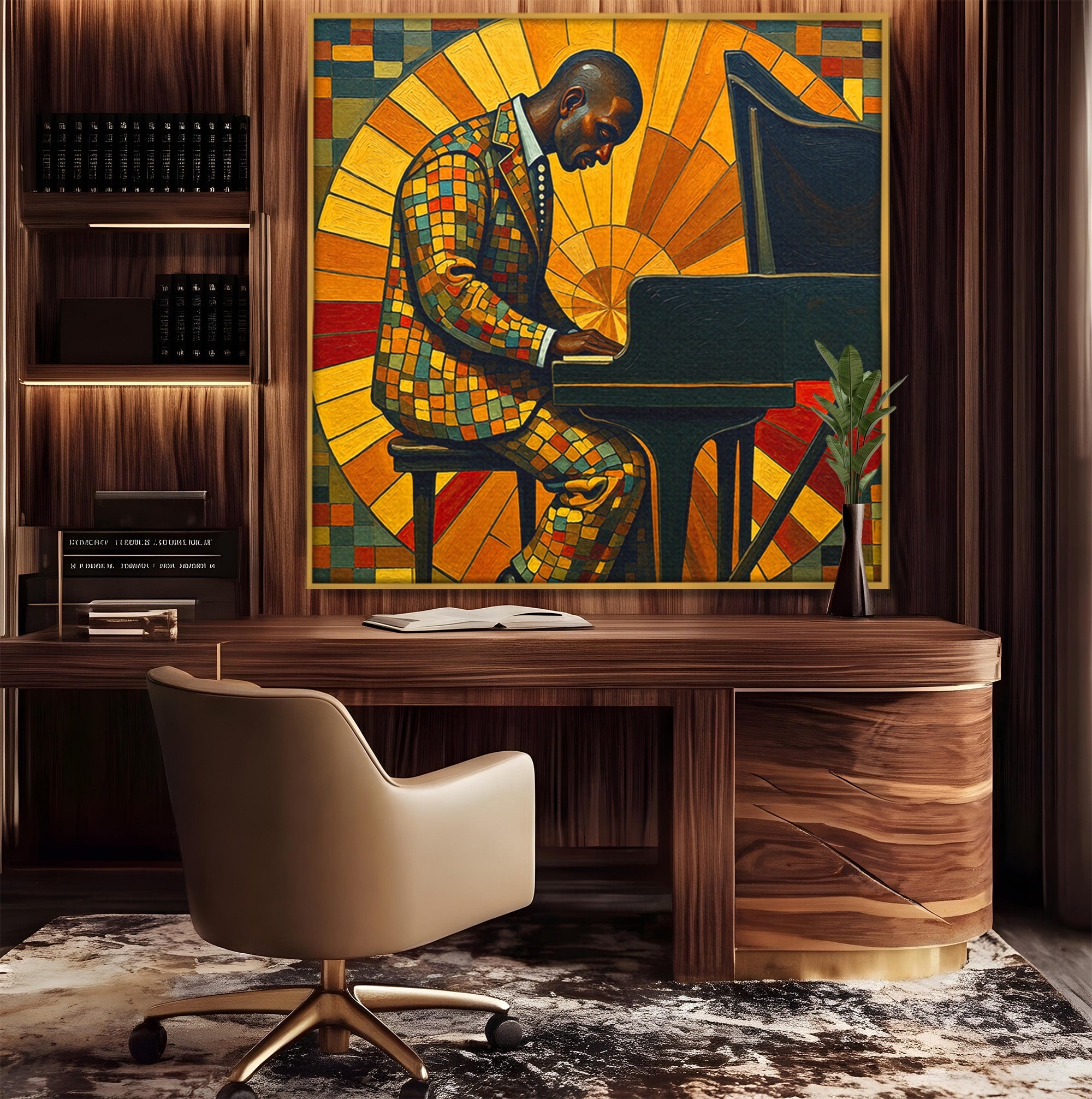 Tablou Canvas Premium LuxCanva® R1031, Pianistul In Lumina, Pianist, Muzica, Arta, Portret, Living, Culori Vibrante
