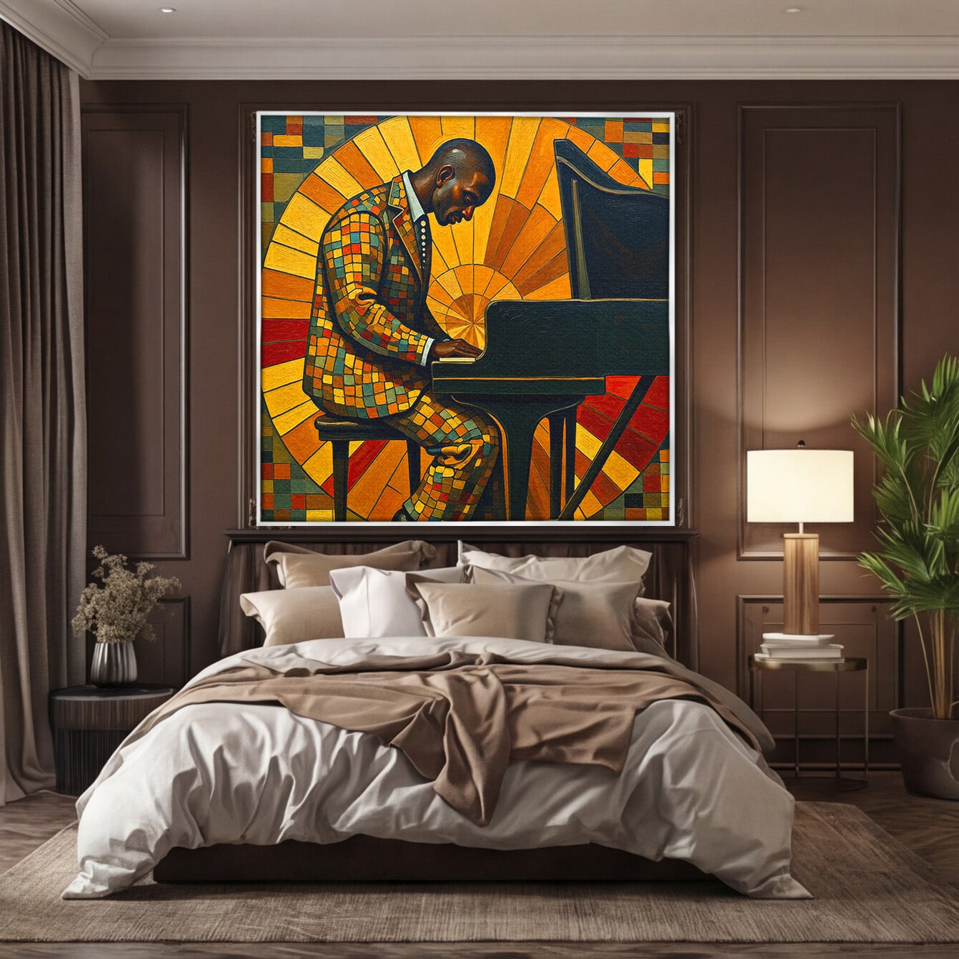Tablou Canvas Premium LuxCanva® R1031, Pianistul In Lumina, Pianist, Muzica, Arta, Portret, Living, Culori Vibrante