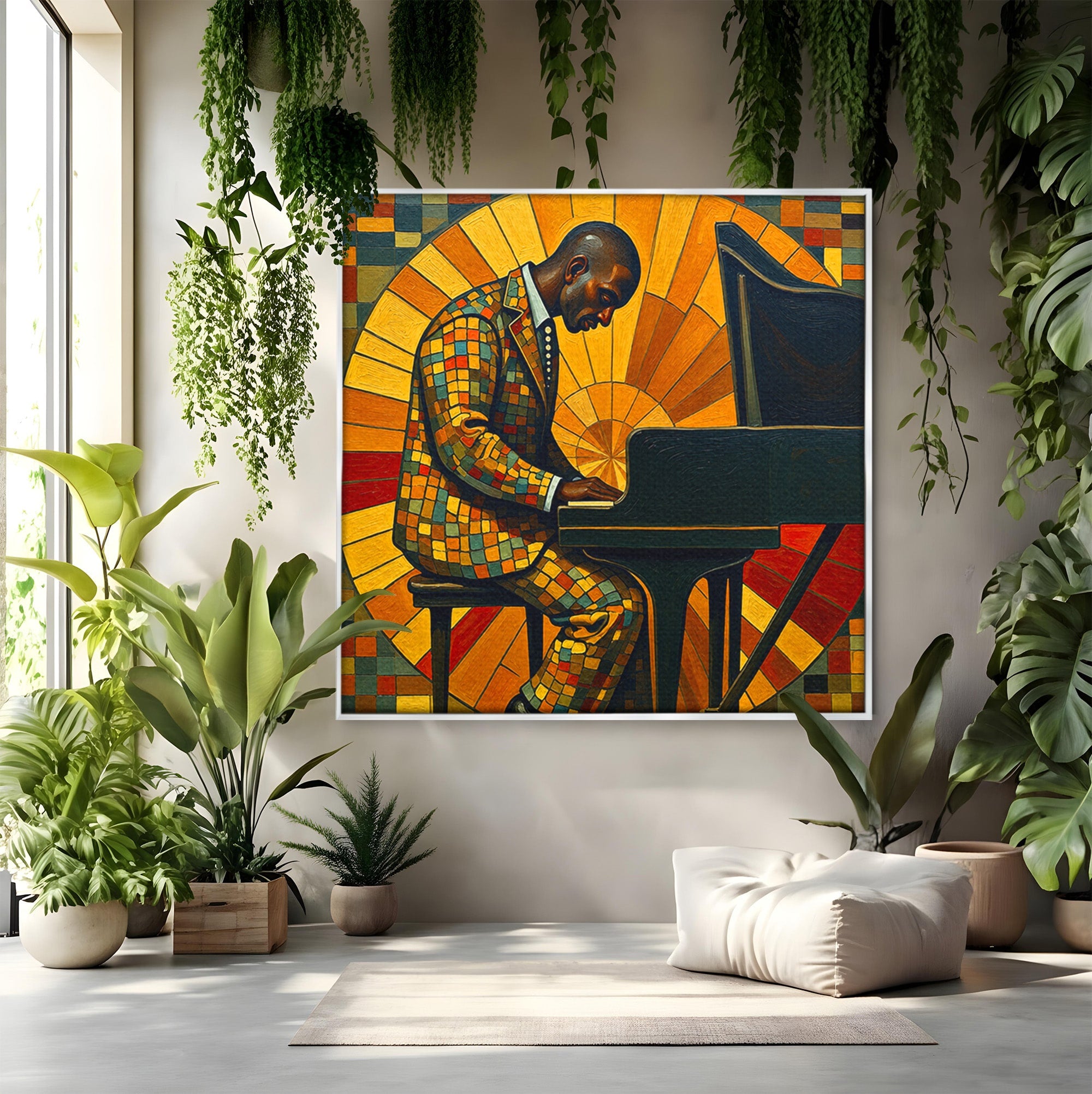Tablou Canvas Premium LuxCanva® R1031, Pianistul In Lumina, Pianist, Muzica, Arta, Portret, Living, Culori Vibrante