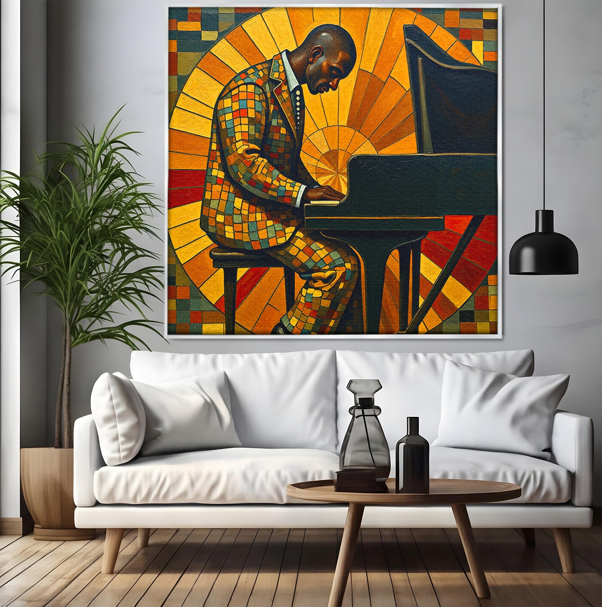 Tablou Canvas Premium LuxCanva® R1031, Pianistul In Lumina, Pianist, Muzica, Arta, Portret, Living, Culori Vibrante