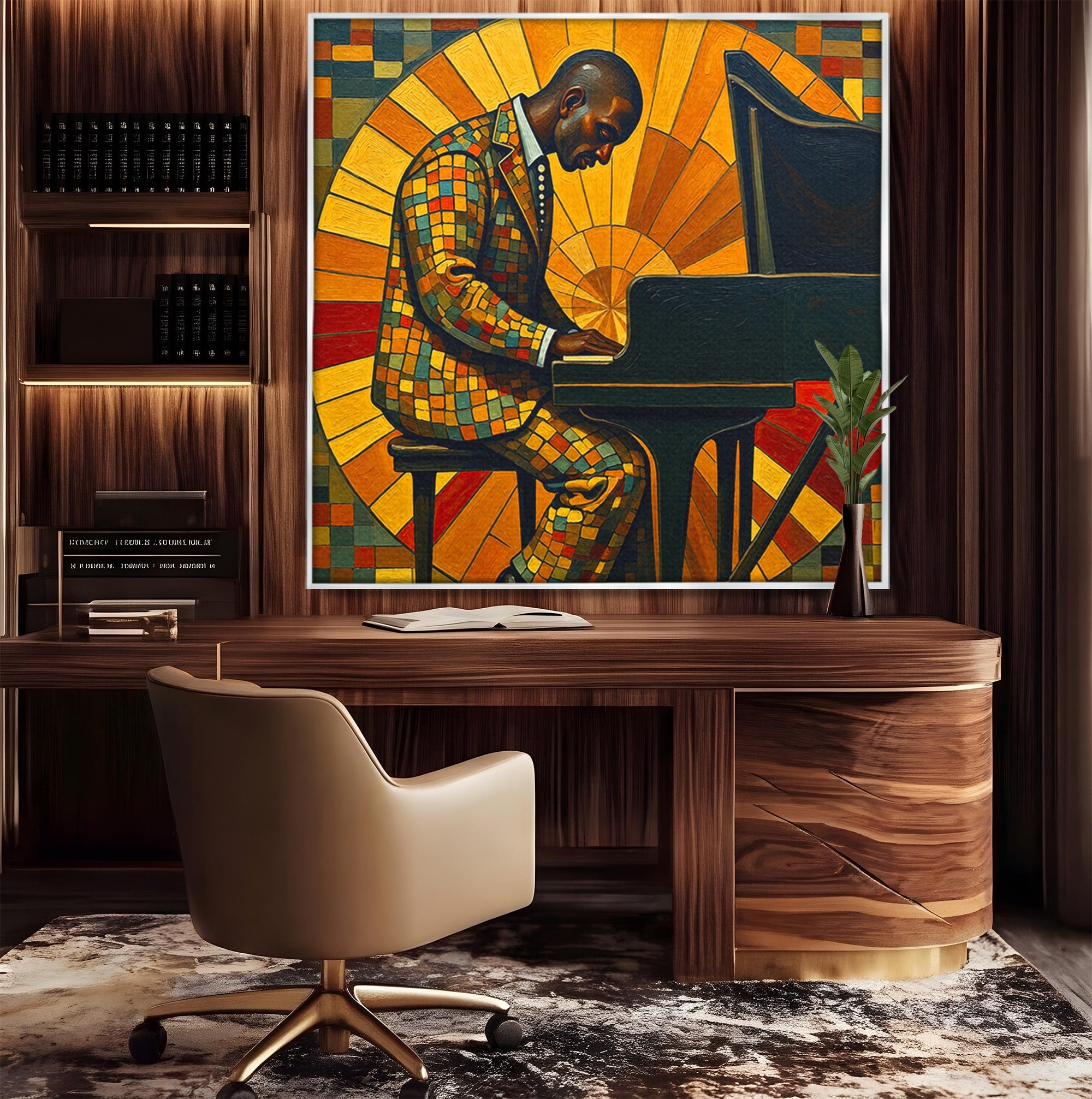 Tablou Canvas Premium LuxCanva® R1031, Pianistul In Lumina, Pianist, Muzica, Arta, Portret, Living, Culori Vibrante
