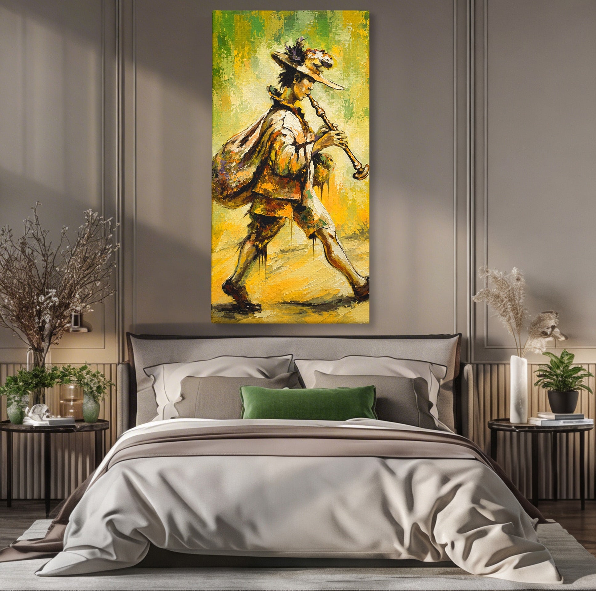 Tablou Canvas Premium LuxCanva® R1032, Flautistul Fermecat, Flautist, Muzica, Arta, Figurativ, Living, Culori Vibrante