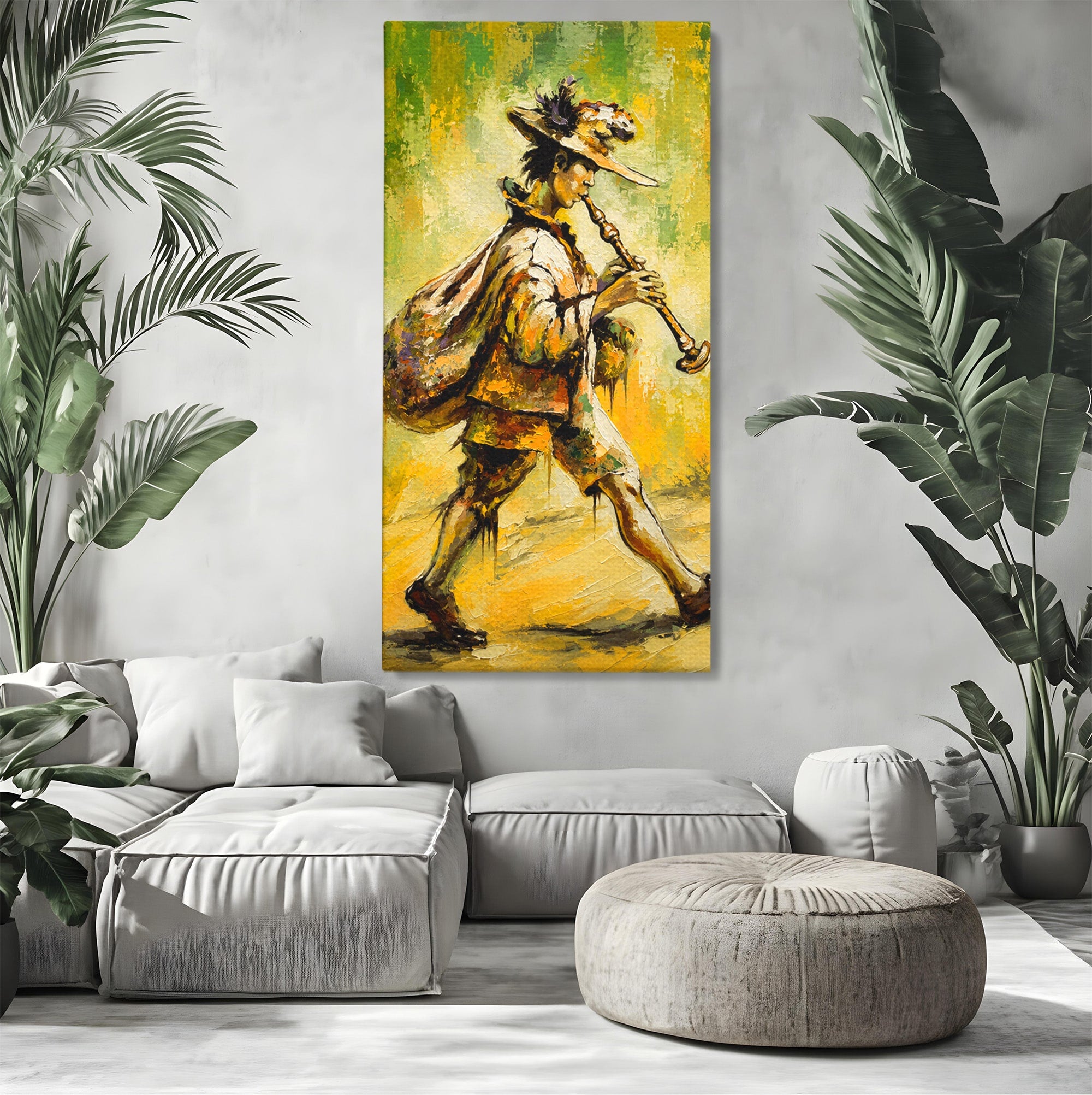 Tablou Canvas Premium LuxCanva® R1032, Flautistul Fermecat, Flautist, Muzica, Arta, Figurativ, Living, Culori Vibrante