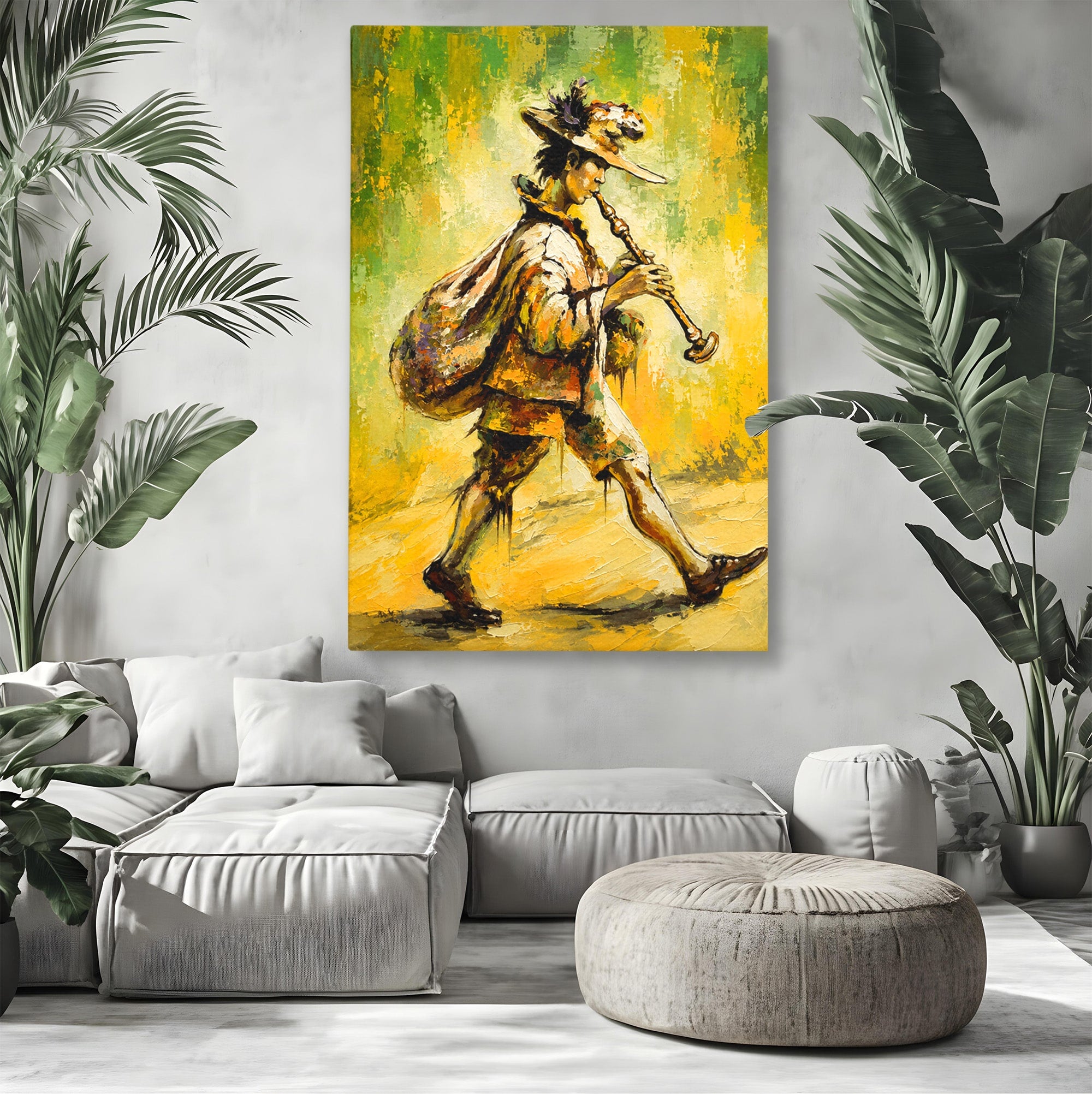 Tablou Canvas Premium LuxCanva® R1032, Flautistul Fermecat, Flautist, Muzica, Arta, Figurativ, Living, Culori Vibrante