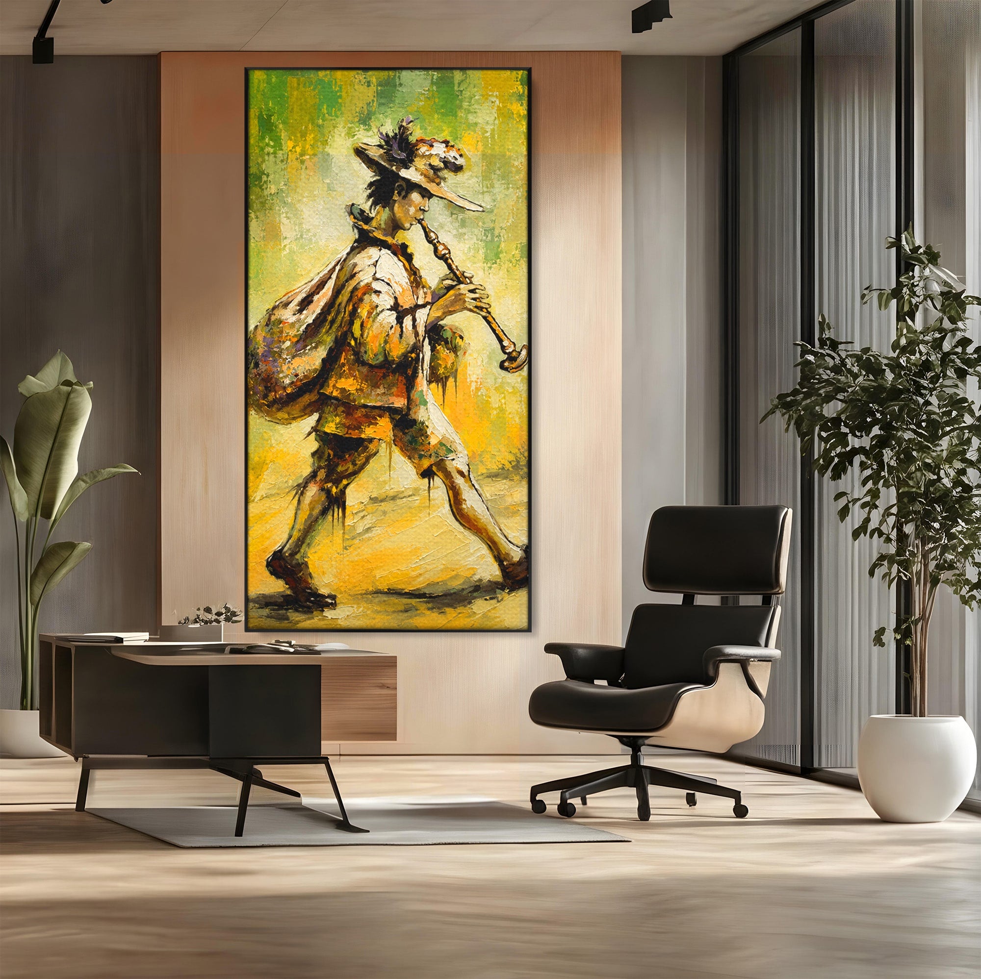 Tablou Canvas Premium LuxCanva® R1032, Flautistul Fermecat, Flautist, Muzica, Arta, Figurativ, Living, Culori Vibrante