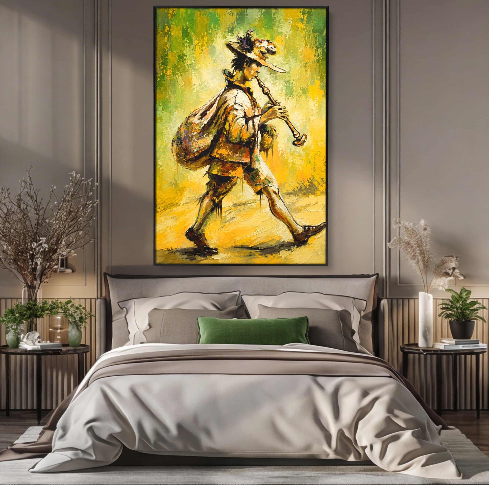 Tablou Canvas Premium LuxCanva® R1032, Flautistul Fermecat, Flautist, Muzica, Arta, Figurativ, Living, Culori Vibrante