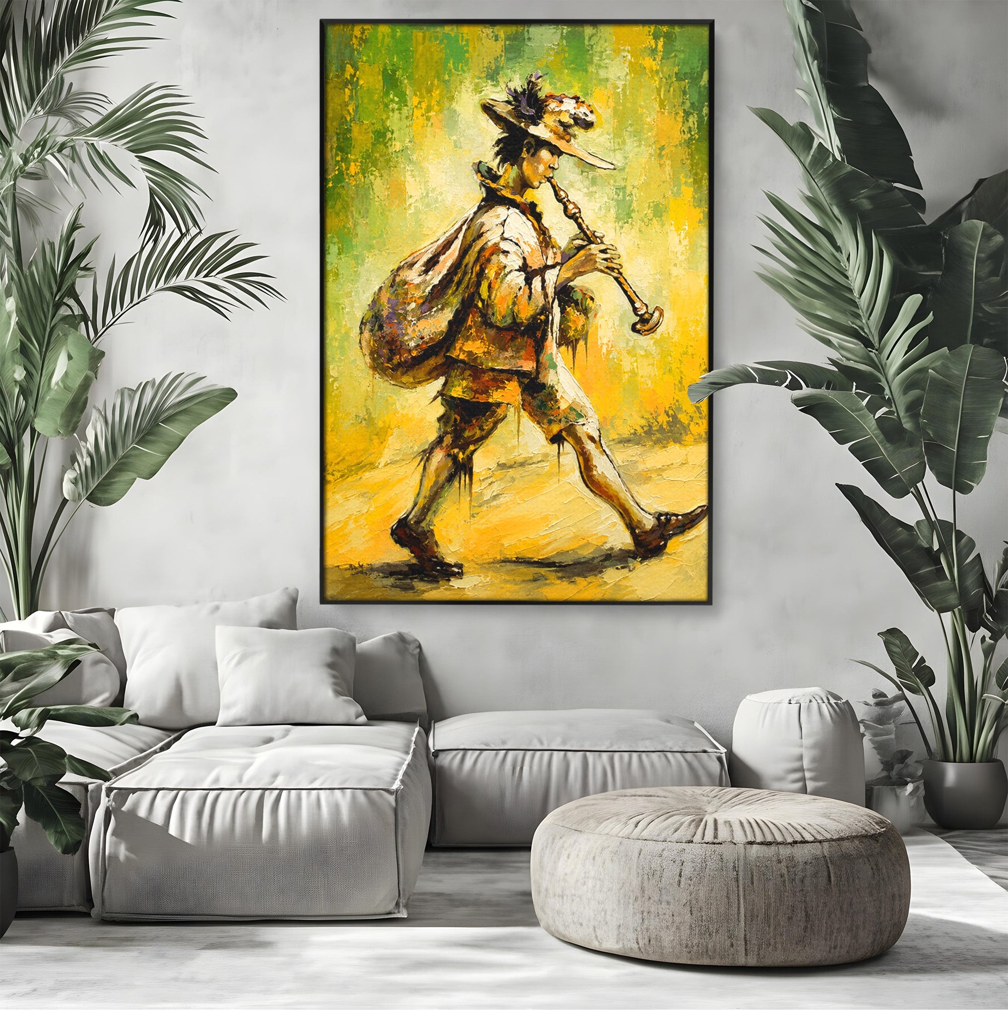 Tablou Canvas Premium LuxCanva® R1032, Flautistul Fermecat, Flautist, Muzica, Arta, Figurativ, Living, Culori Vibrante