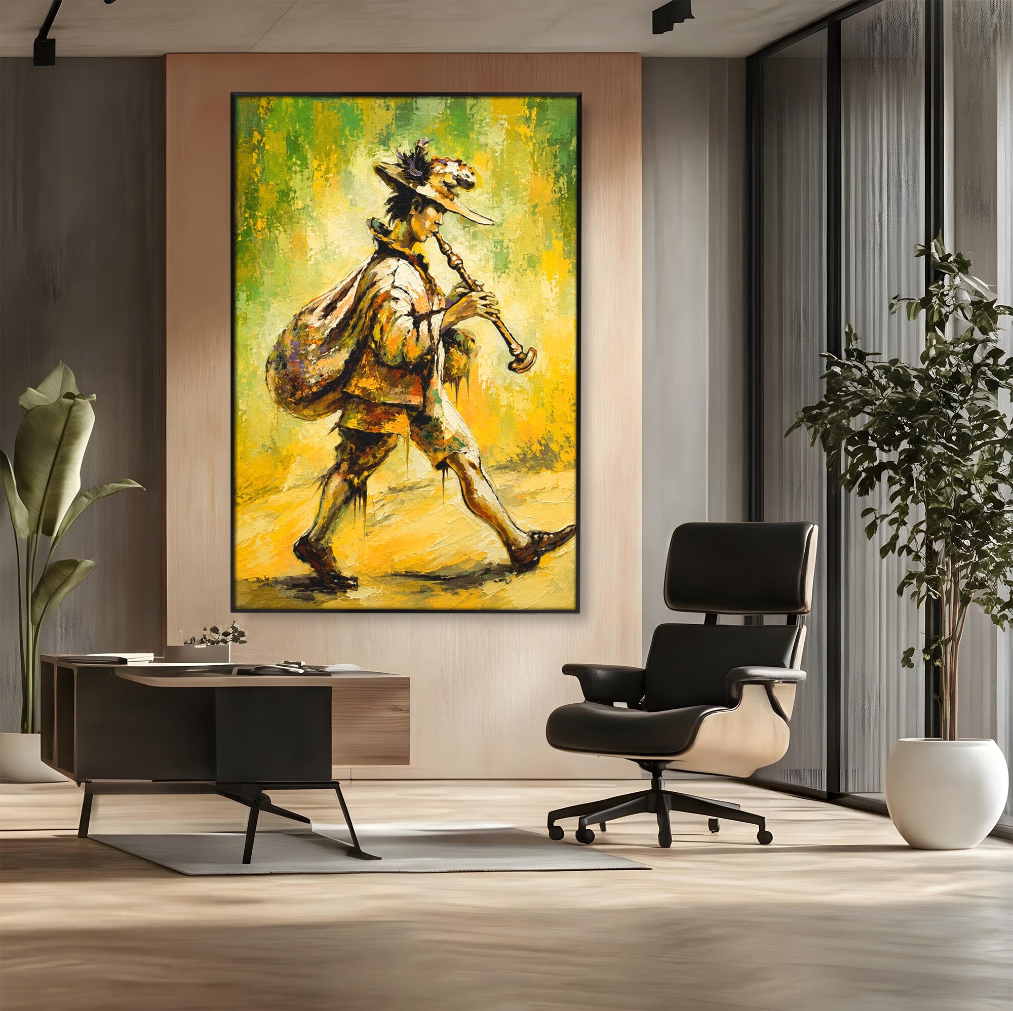 Tablou Canvas Premium LuxCanva® R1032, Flautistul Fermecat, Flautist, Muzica, Arta, Figurativ, Living, Culori Vibrante