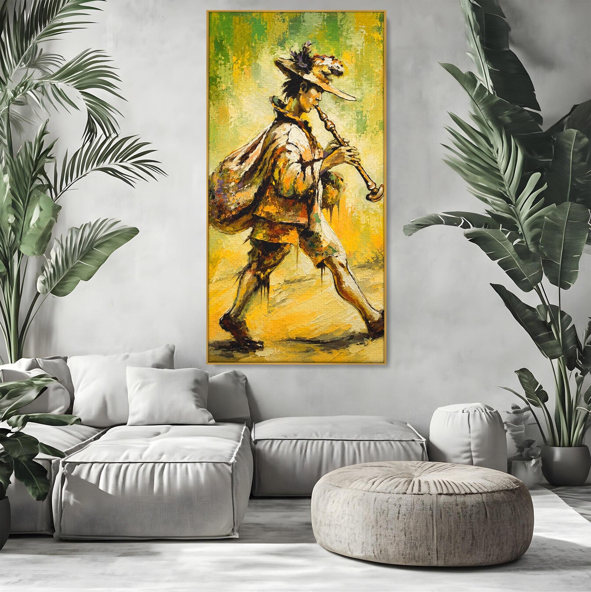 Tablou Canvas Premium LuxCanva® R1032, Flautistul Fermecat, Flautist, Muzica, Arta, Figurativ, Living, Culori Vibrante