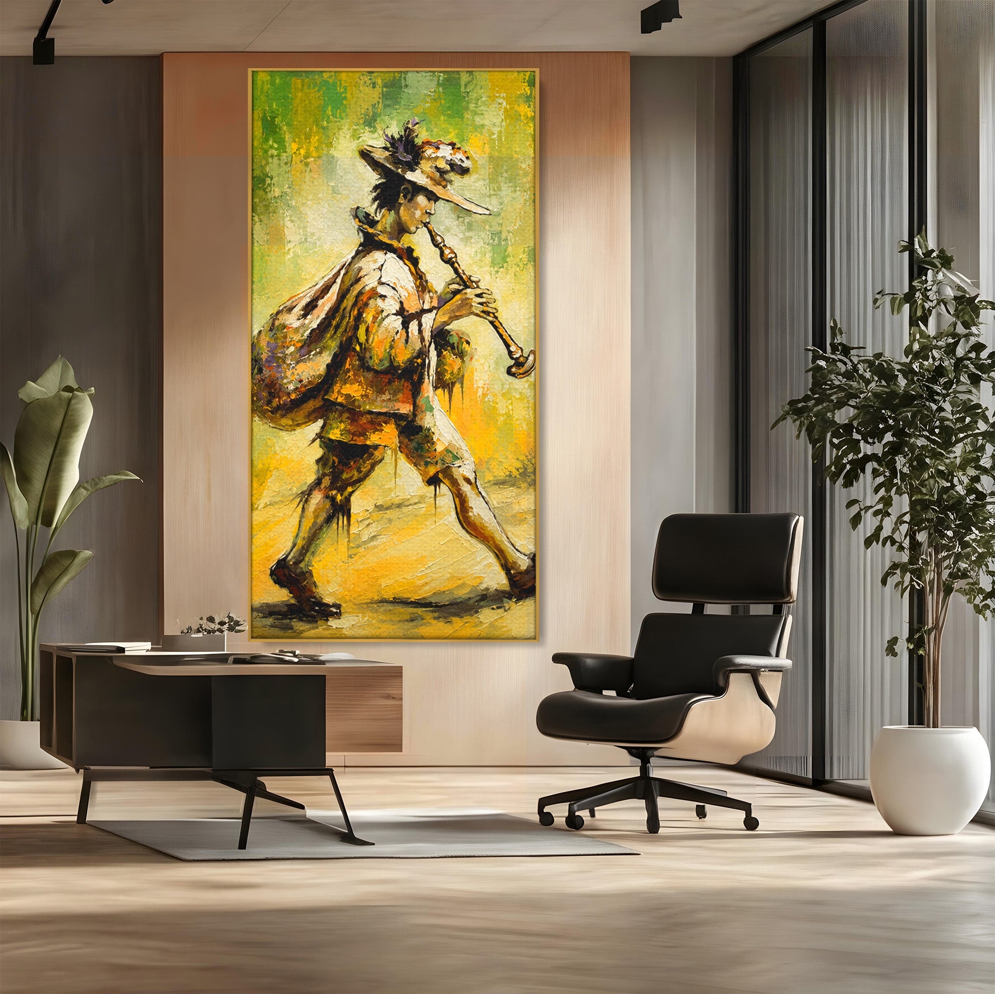 Tablou Canvas Premium LuxCanva® R1032, Flautistul Fermecat, Flautist, Muzica, Arta, Figurativ, Living, Culori Vibrante