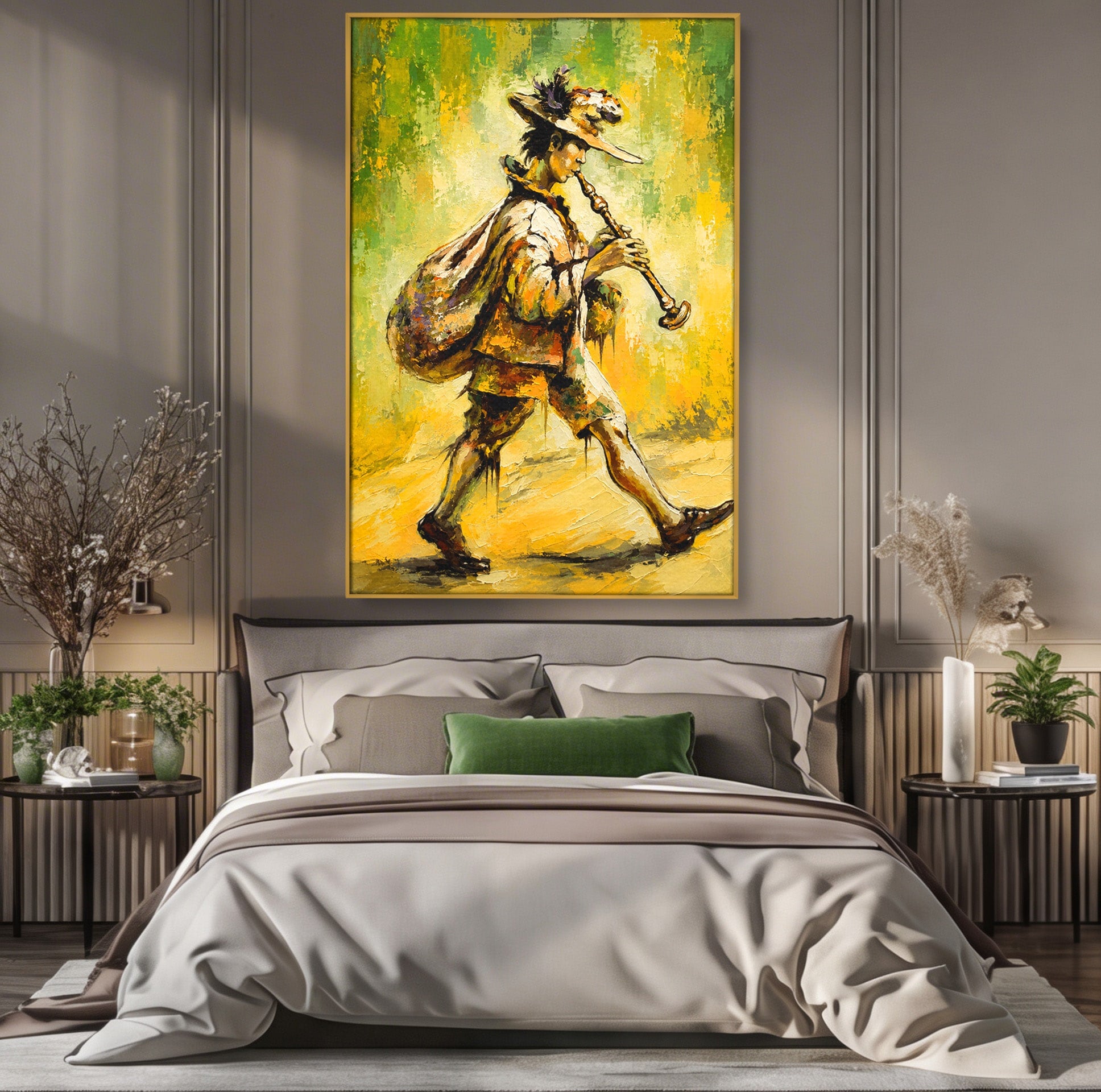 Tablou Canvas Premium LuxCanva® R1032, Flautistul Fermecat, Flautist, Muzica, Arta, Figurativ, Living, Culori Vibrante