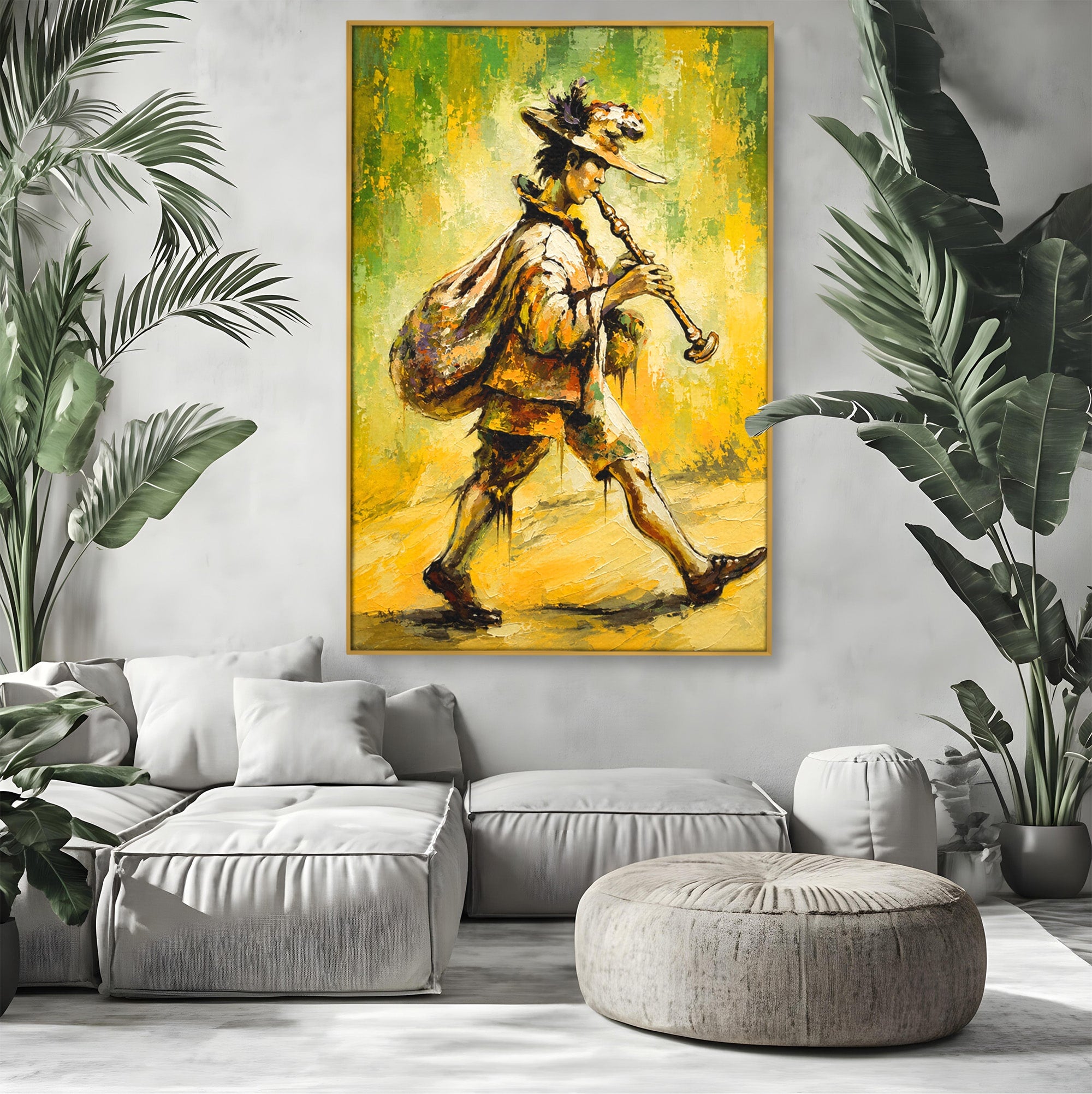 Tablou Canvas Premium LuxCanva® R1032, Flautistul Fermecat, Flautist, Muzica, Arta, Figurativ, Living, Culori Vibrante