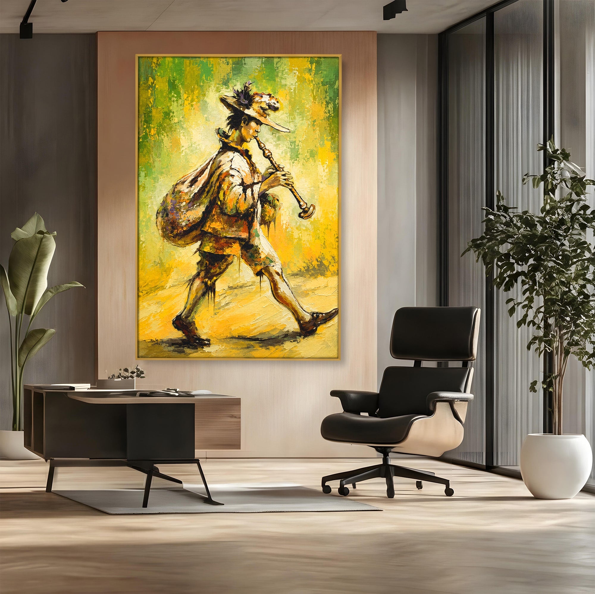 Tablou Canvas Premium LuxCanva® R1032, Flautistul Fermecat, Flautist, Muzica, Arta, Figurativ, Living, Culori Vibrante