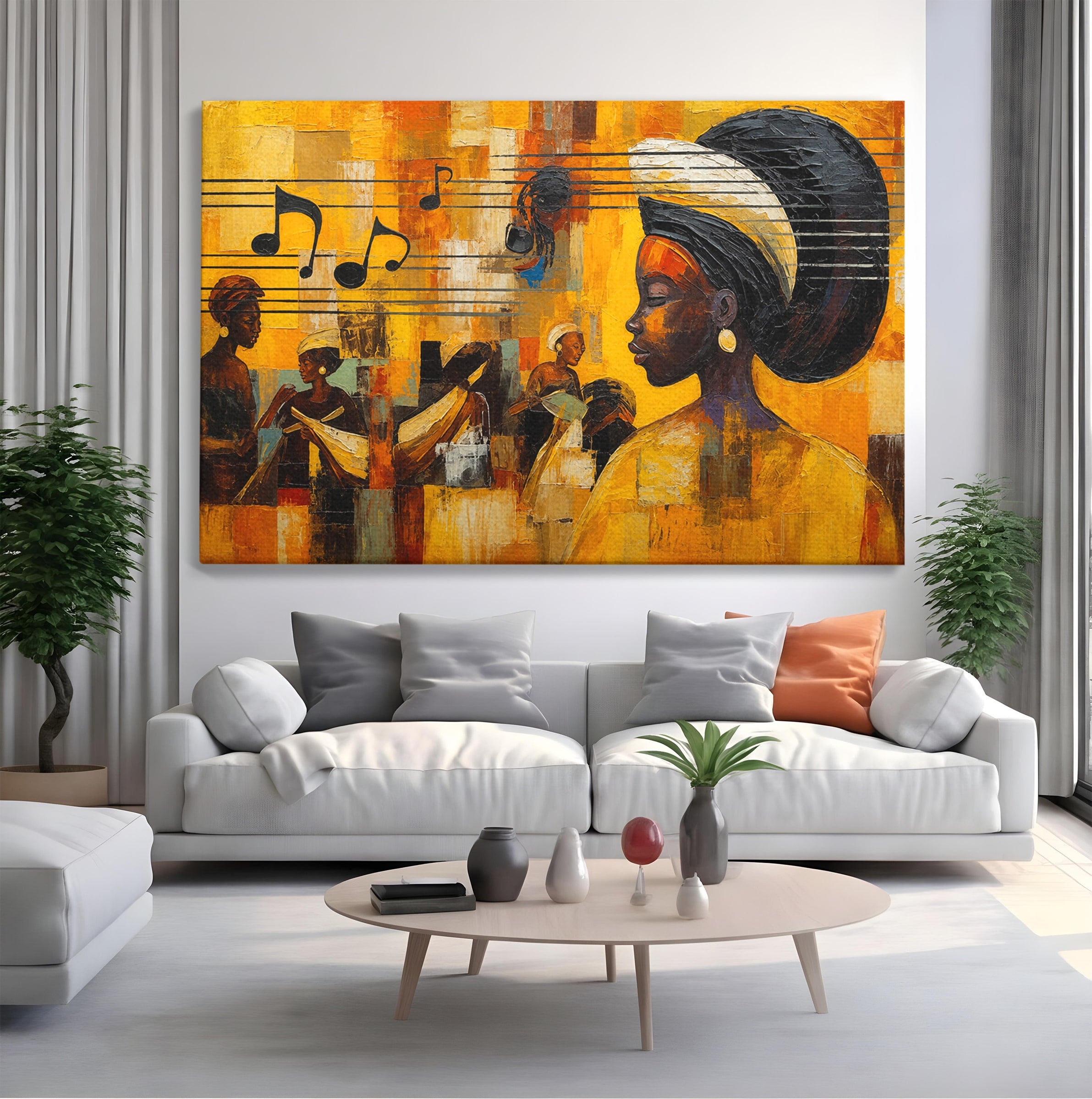 Tablou Canvas Premium LuxCanva® R1033, Armonie Africana, Muzica, Portret, Cultura, Traditie, Living, Arta, Femeie, Culori Vibrante