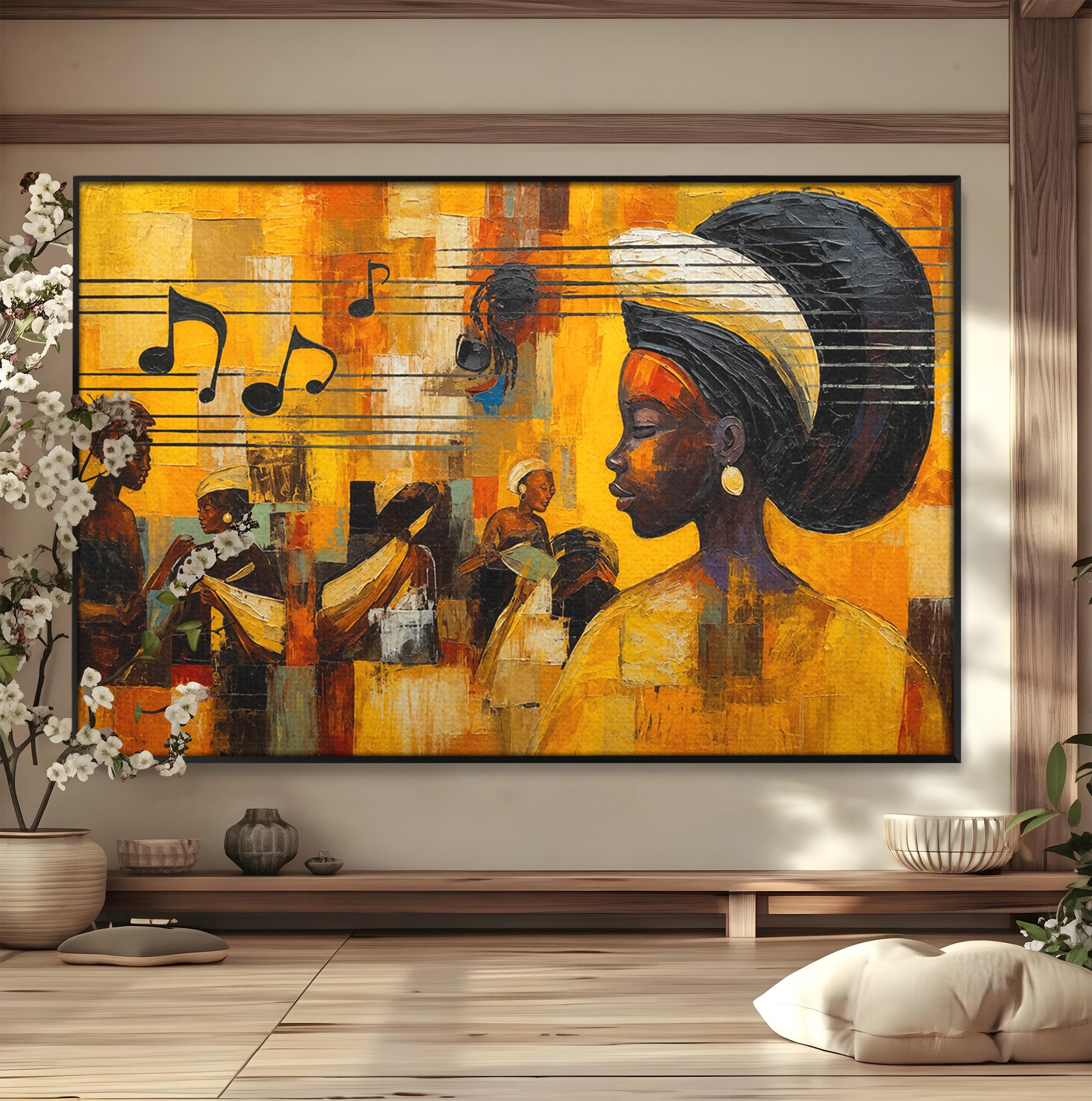Tablou Canvas Premium LuxCanva® R1033, Armonie Africana, Muzica, Portret, Cultura, Traditie, Living, Arta, Femeie, Culori Vibrante