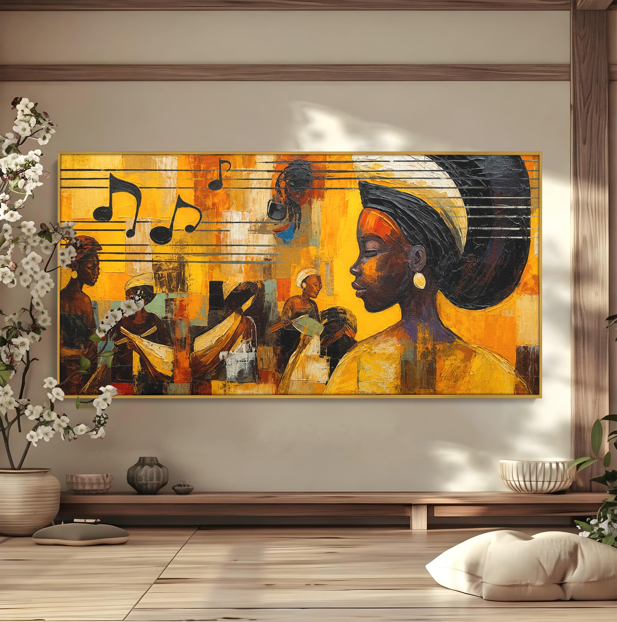 Tablou Canvas Premium LuxCanva® R1033, Armonie Africana, Muzica, Portret, Cultura, Traditie, Living, Arta, Femeie, Culori Vibrante